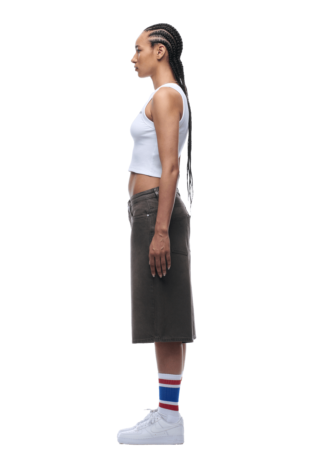 COATED DENIM SHORTS WASHED BROWN