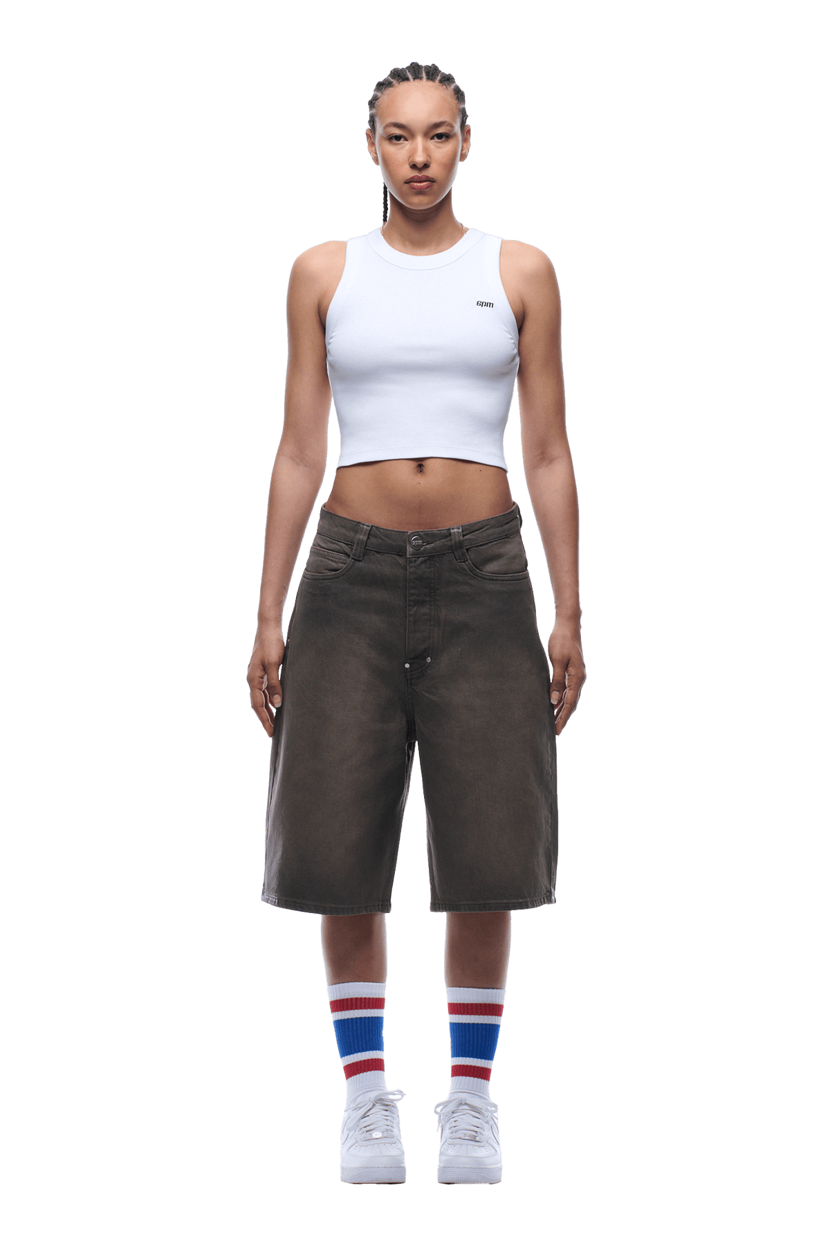 COATED DENIM SHORTS WASHED BROWN