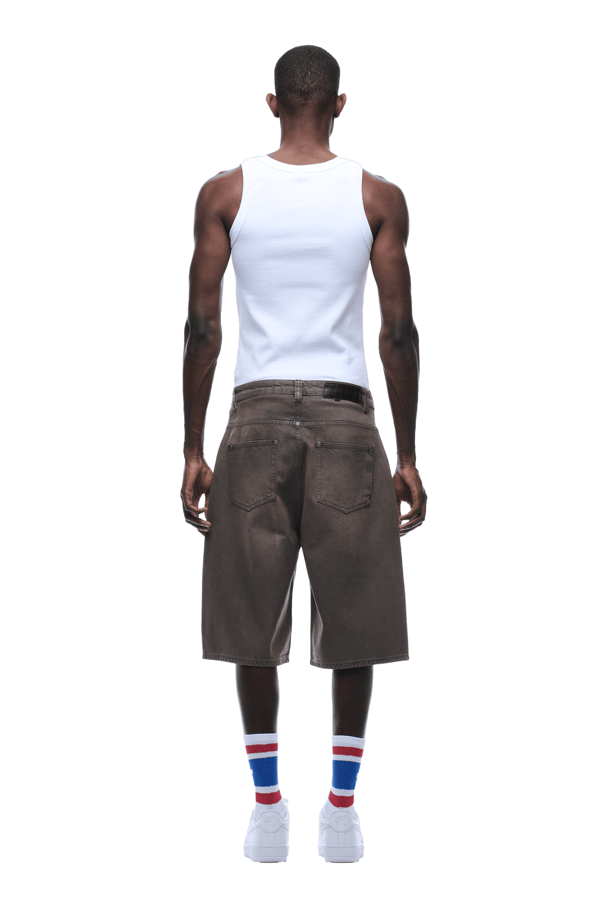 COATED DENIM SHORTS WASHED BROWN