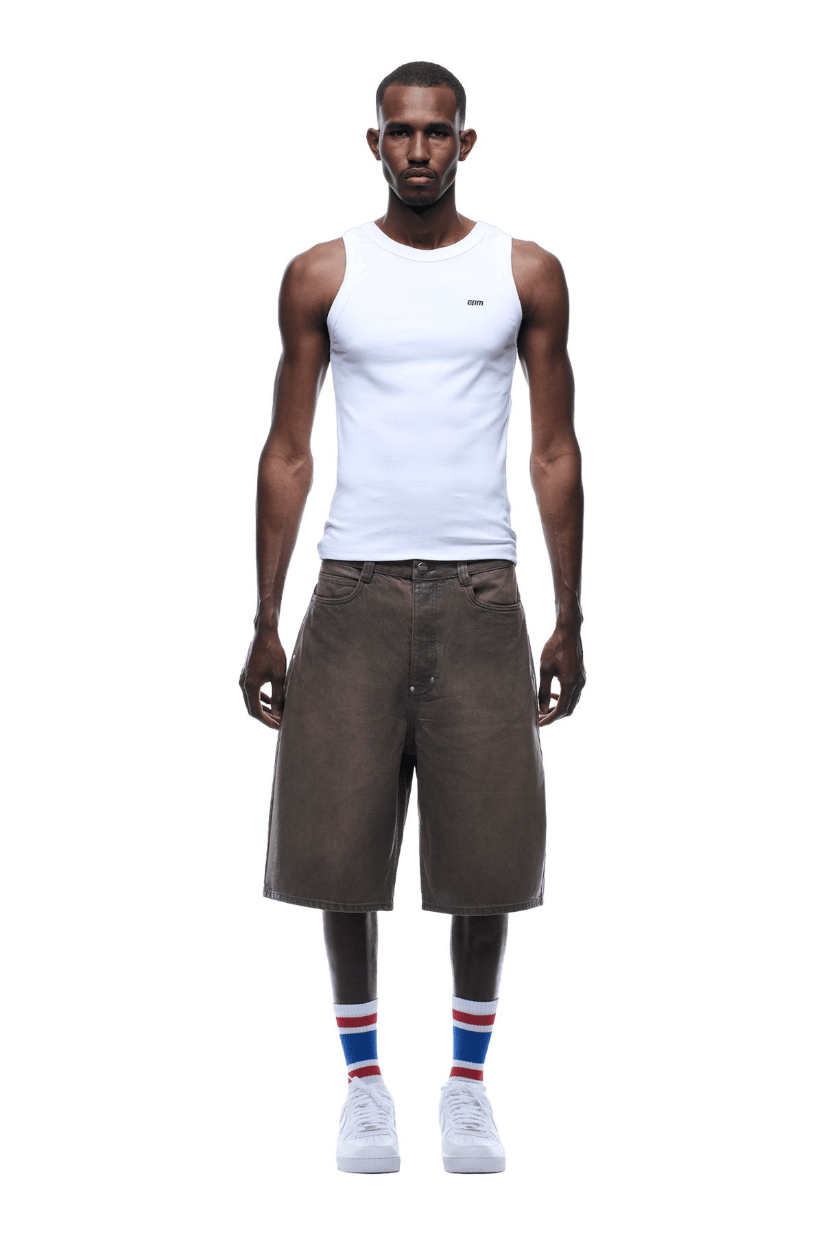 COATED DENIM SHORTS WASHED BROWN