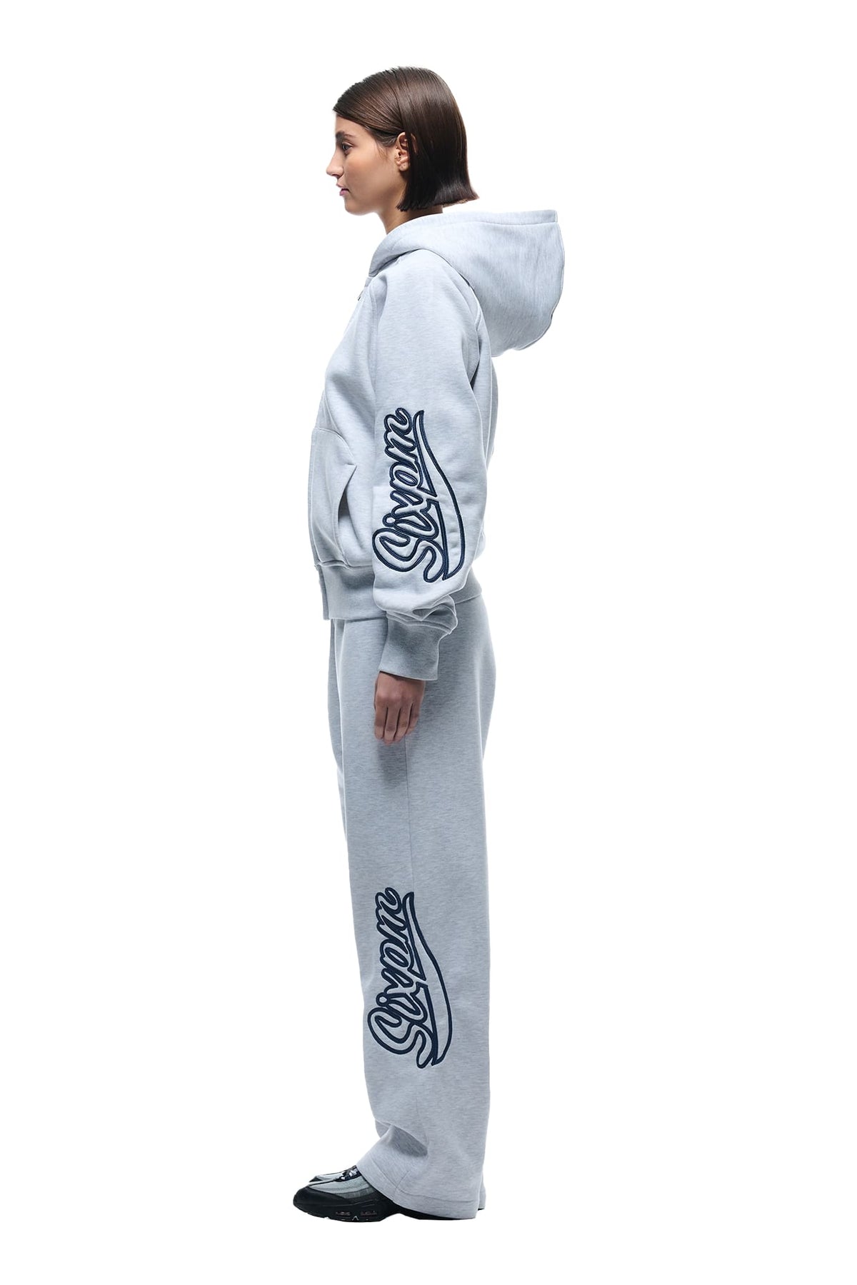 WAVE LOGO ZIP HOODIE LIGHT GREY