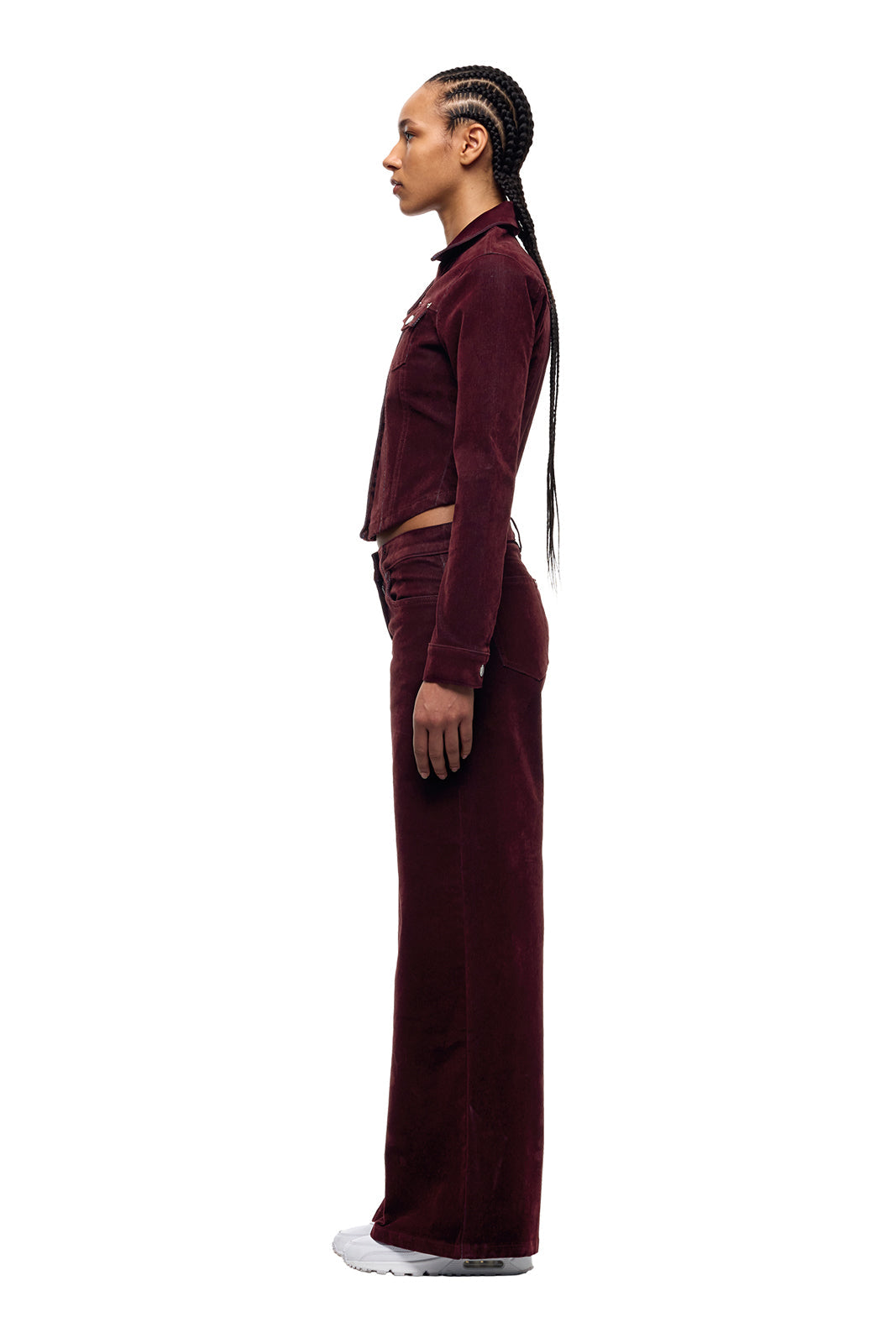 WMNS VELVET DENIM JACKET BORDEAUX RED