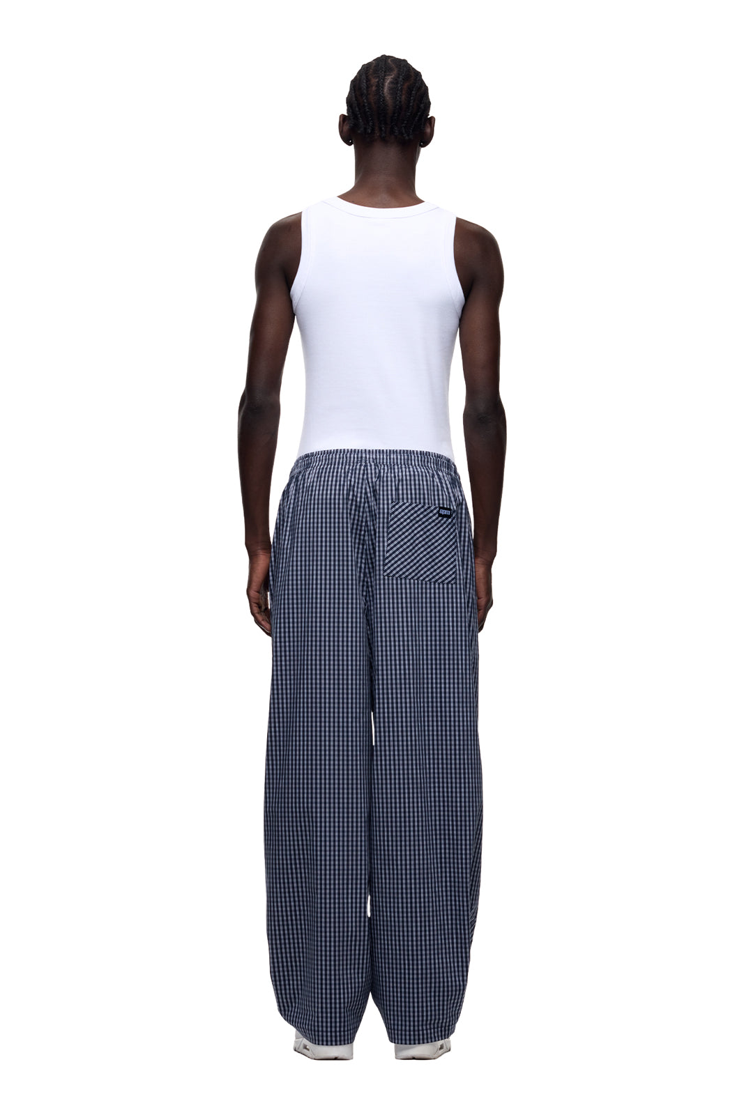 WIDE WOVEN CHECK PANTS DARK NAVY