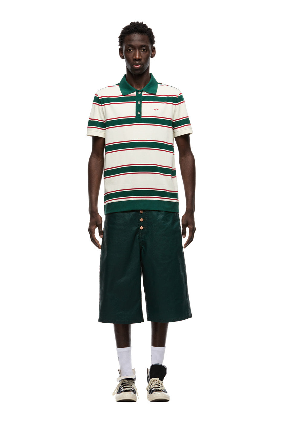 STRIPED JERSEY POLO DARK GREEN/ ROUGE RED