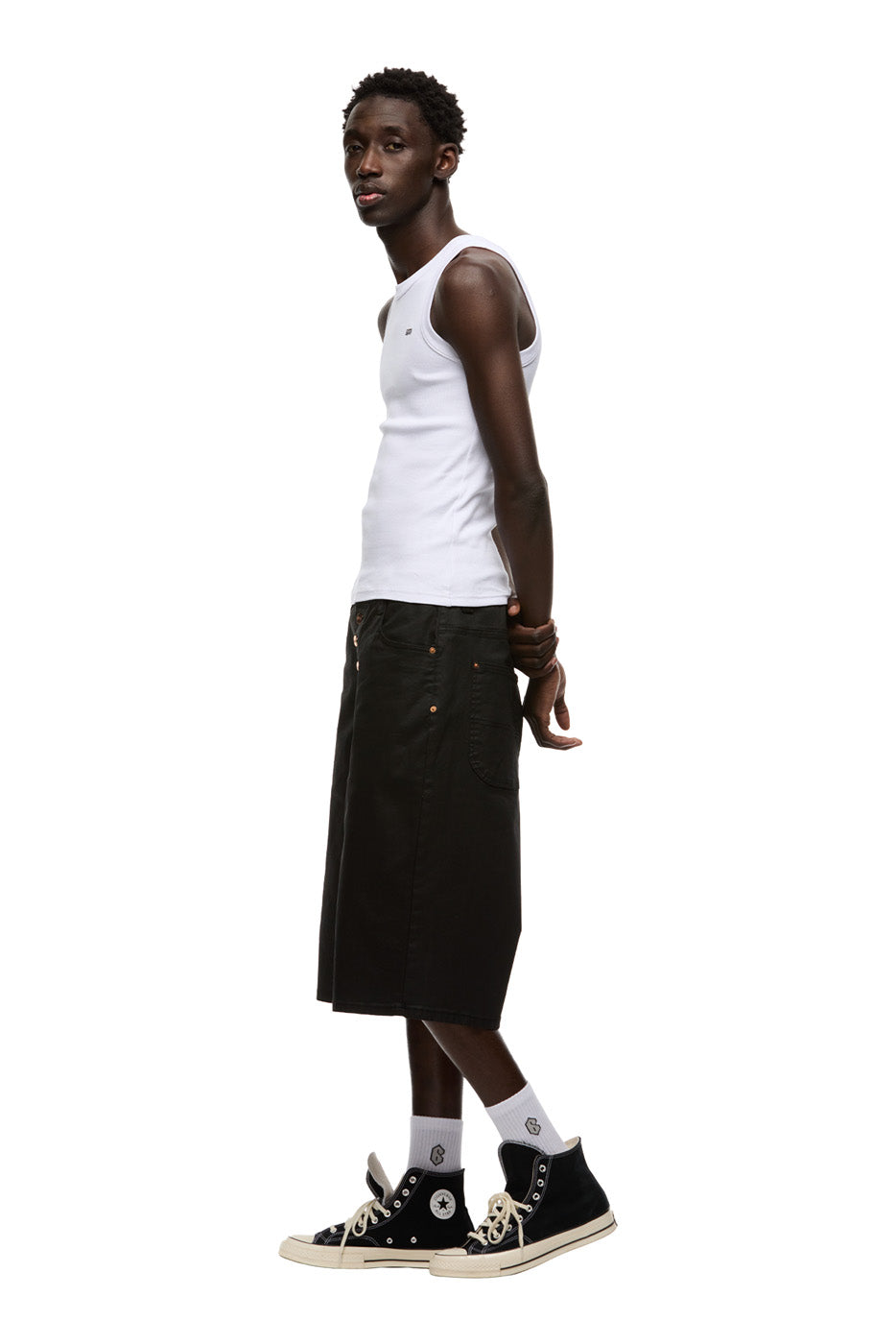 COATED DENIM SHORTS BLACK