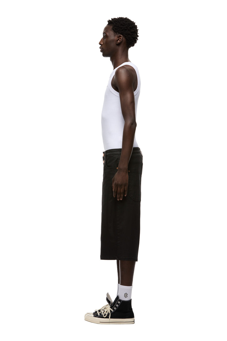 COATED DENIM SHORTS BLACK