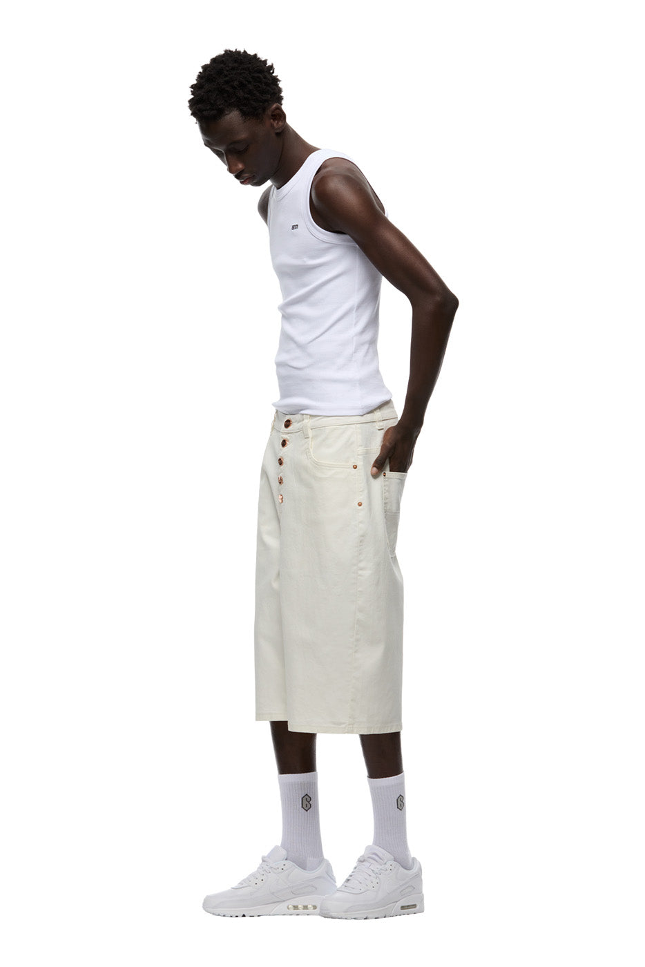 COATED DENIM SHORTS WHITE