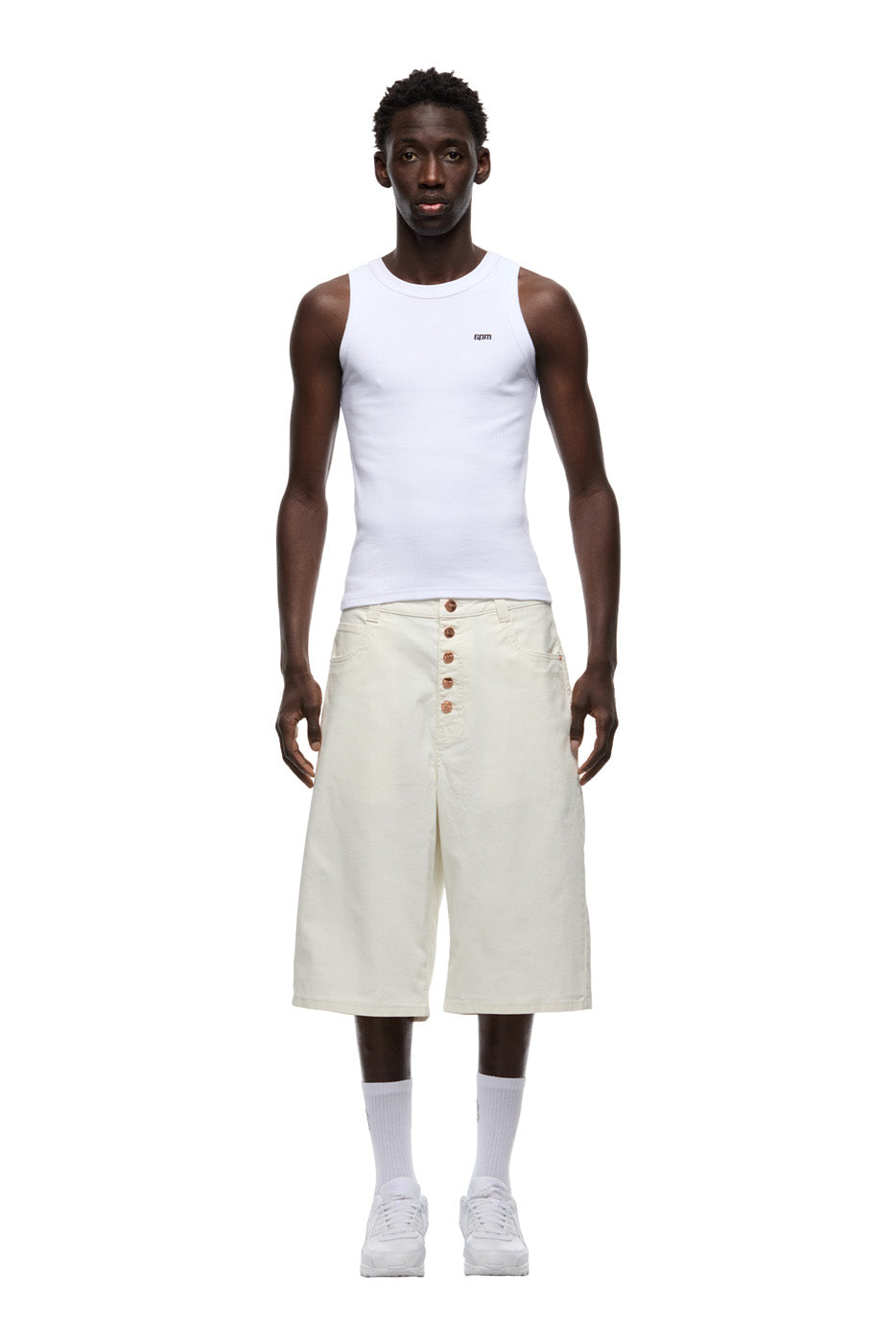 COATED DENIM SHORTS WHITE