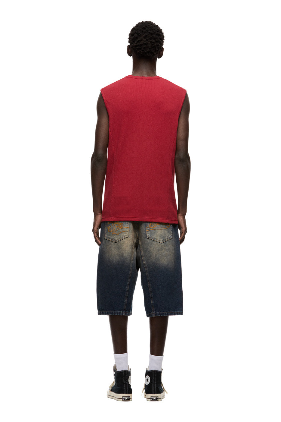 SLEEVELESS WAFFLE TEE ROUGE RED