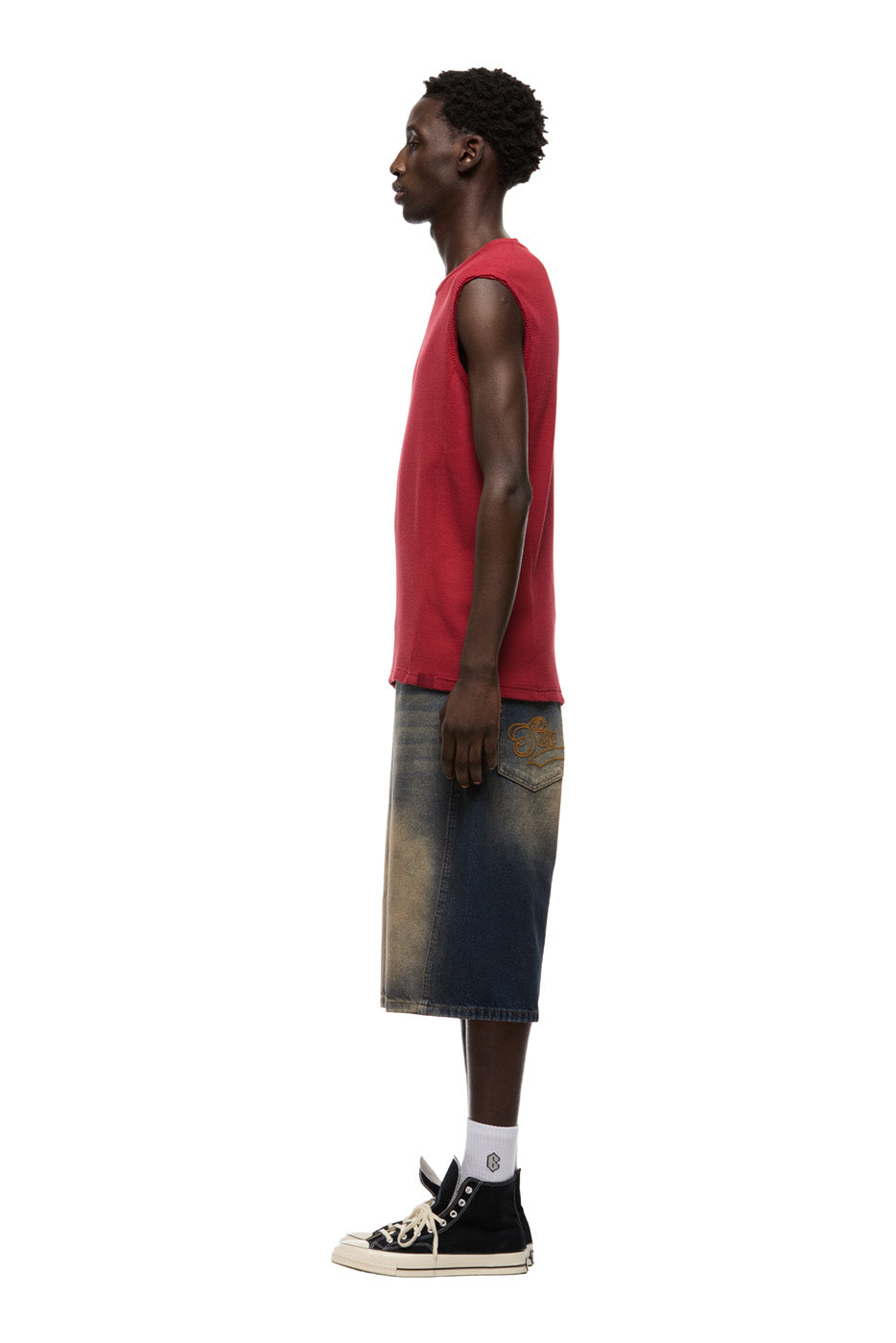 SLEEVELESS WAFFLE TEE ROUGE RED