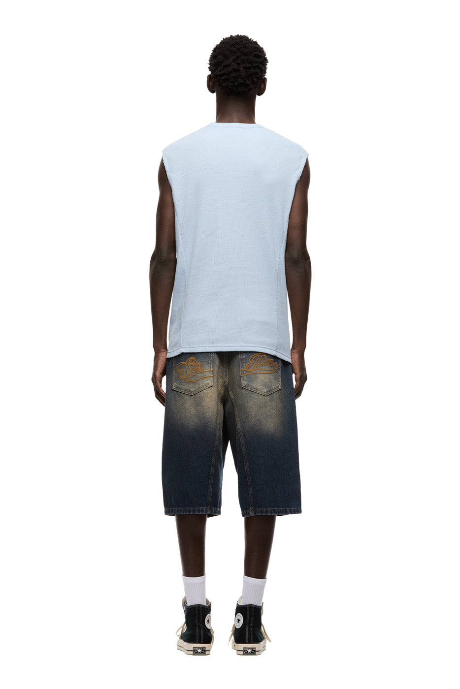 SLEEVELESS WAFFLE TEE SERENITY BLUE