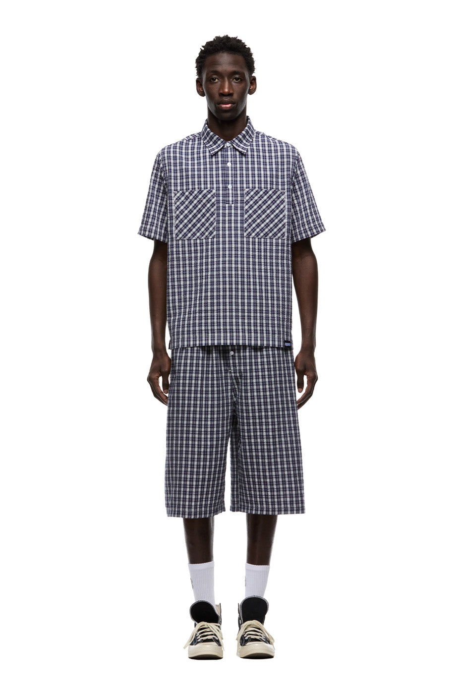 SEERSUCKER PULL-OVER SHIRT NAUTICAL BLUE/WHITE