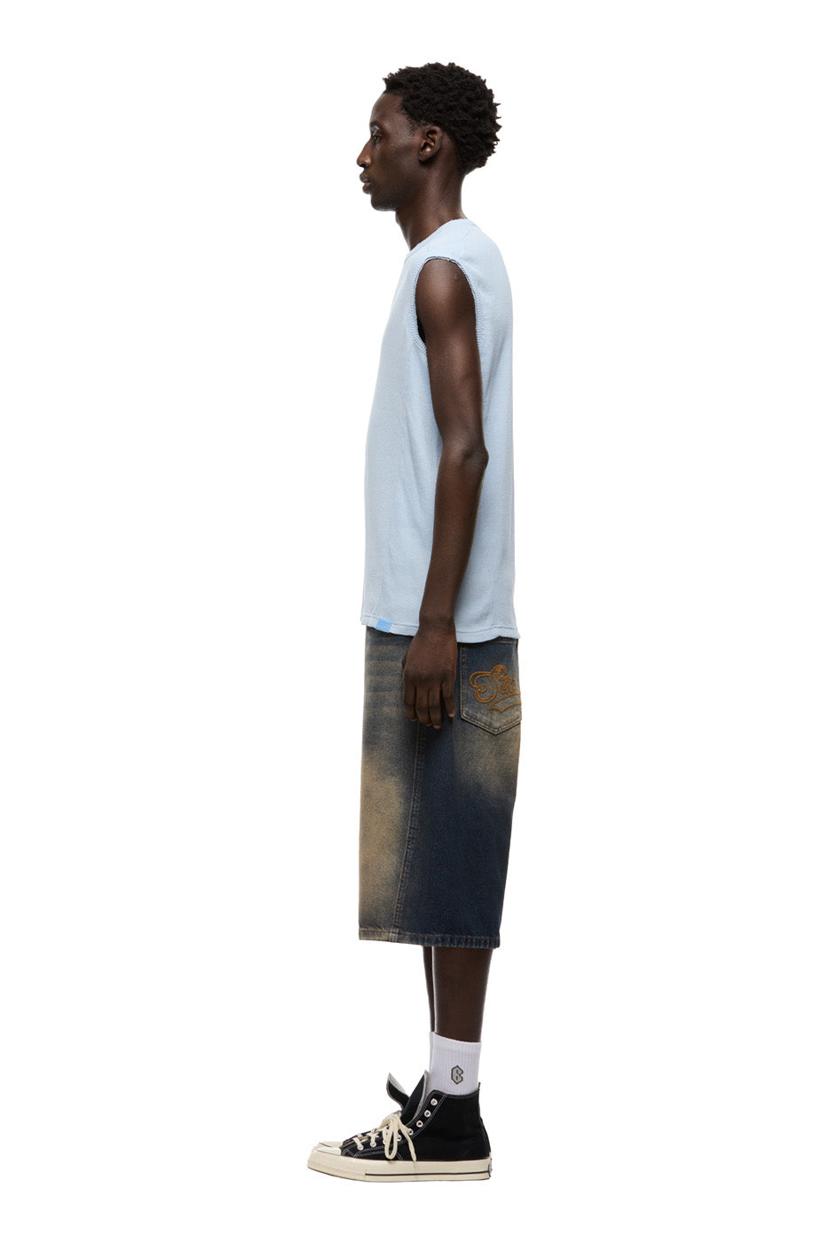 SLEEVELESS WAFFLE TEE SERENITY BLUE