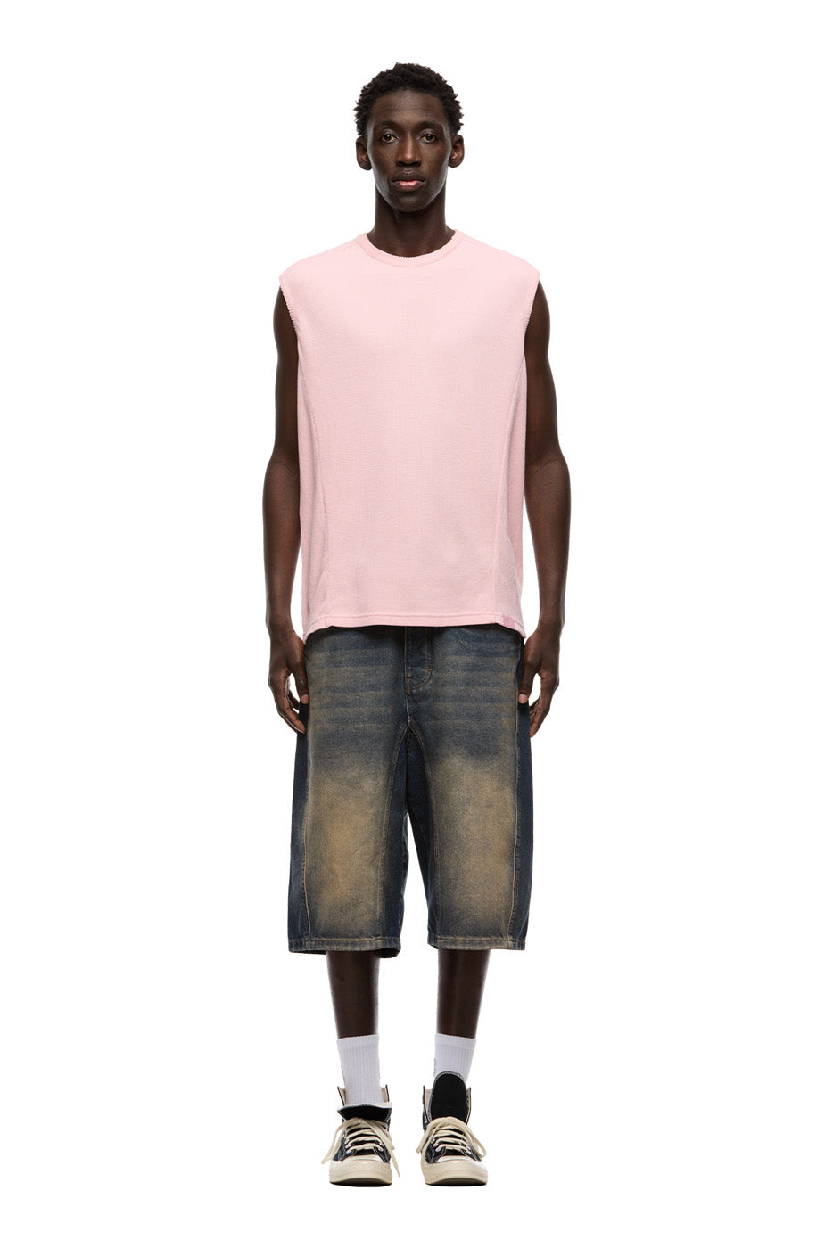 SLEEVELESS WAFFLE TEE STRAWBERRY MILK