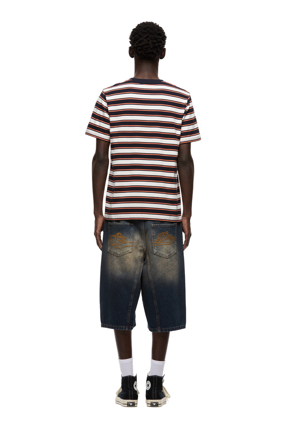 STRIPED TEE BLACK/MANDARIN ORANGE