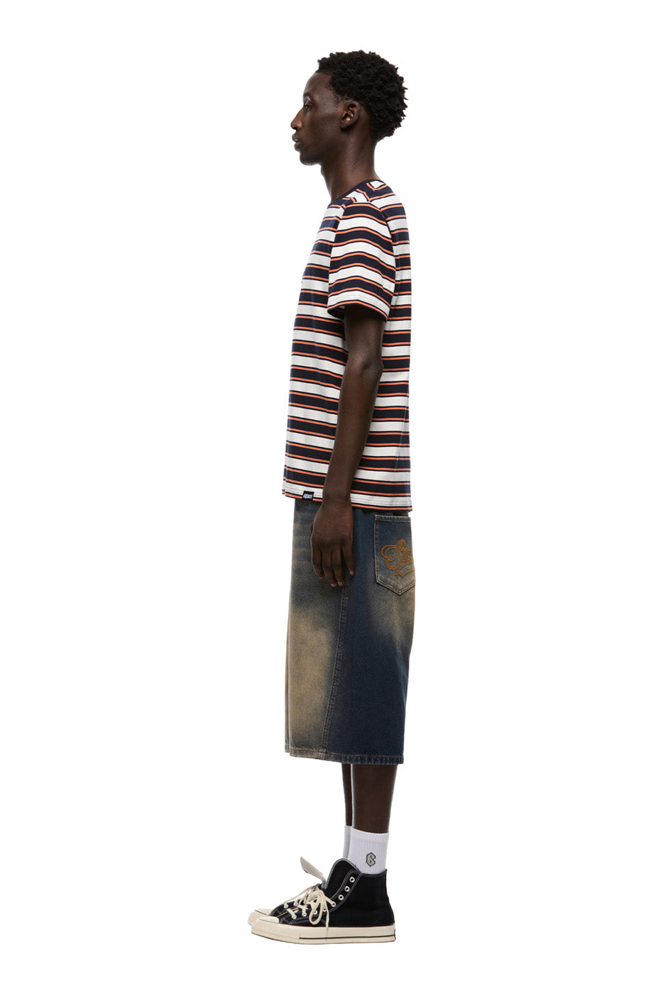 STRIPED TEE BLACK/MANDARIN ORANGE