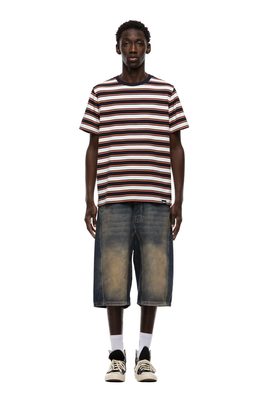 STRIPED TEE BLACK/MANDARIN ORANGE