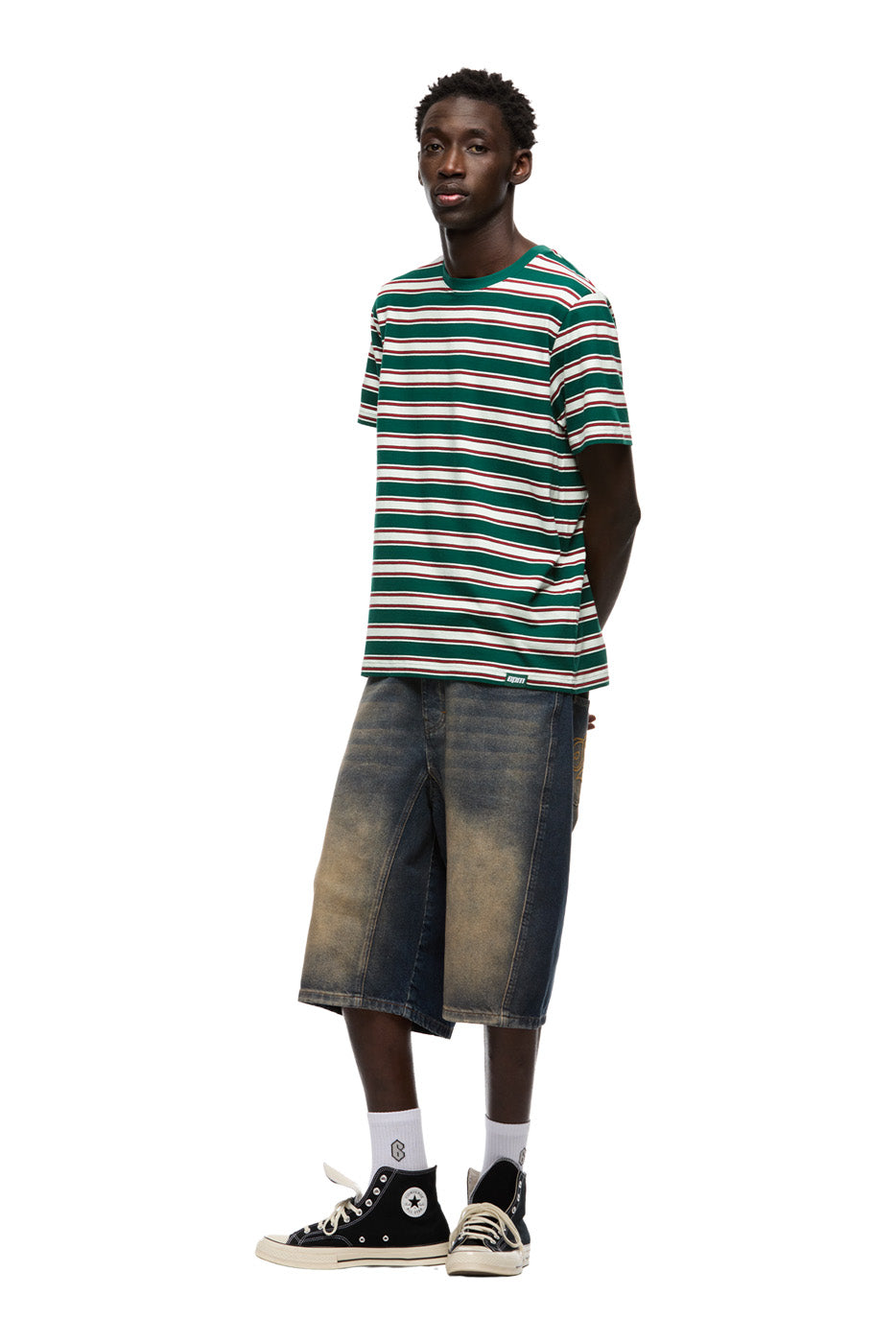 STRIPED TEE DARK GREEN/ ROUGE RED