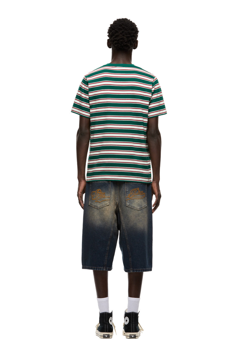 STRIPED TEE DARK GREEN/ ROUGE RED