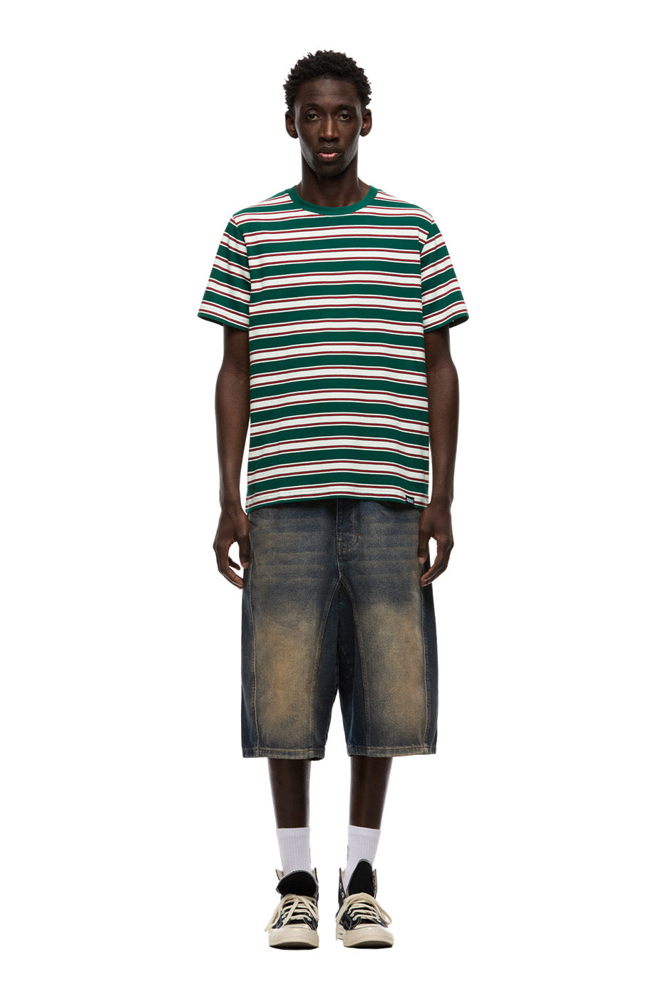 STRIPED TEE DARK GREEN/ ROUGE RED
