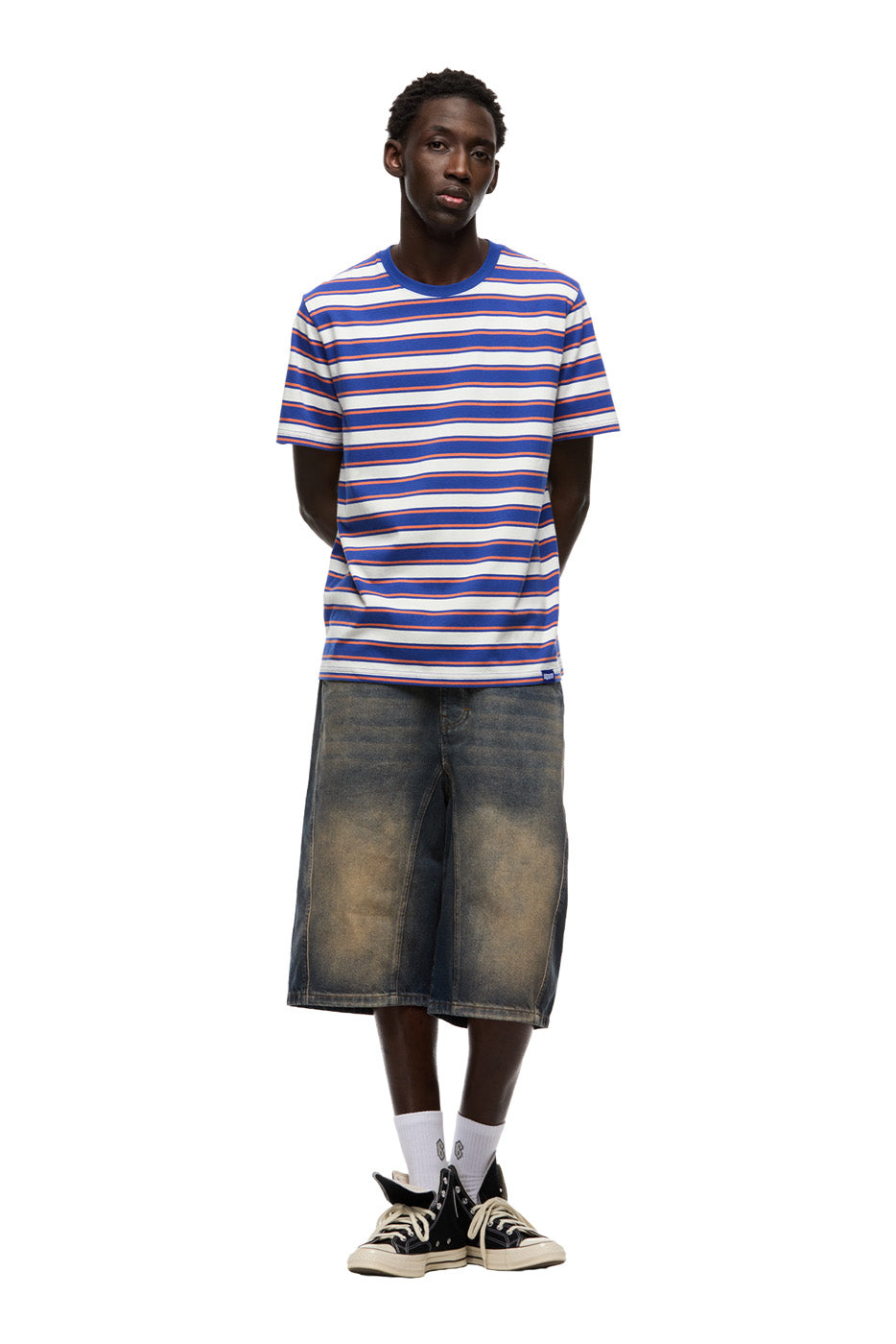STRIPED TEE COSMIC COBALT/MANDARINE ORANGE