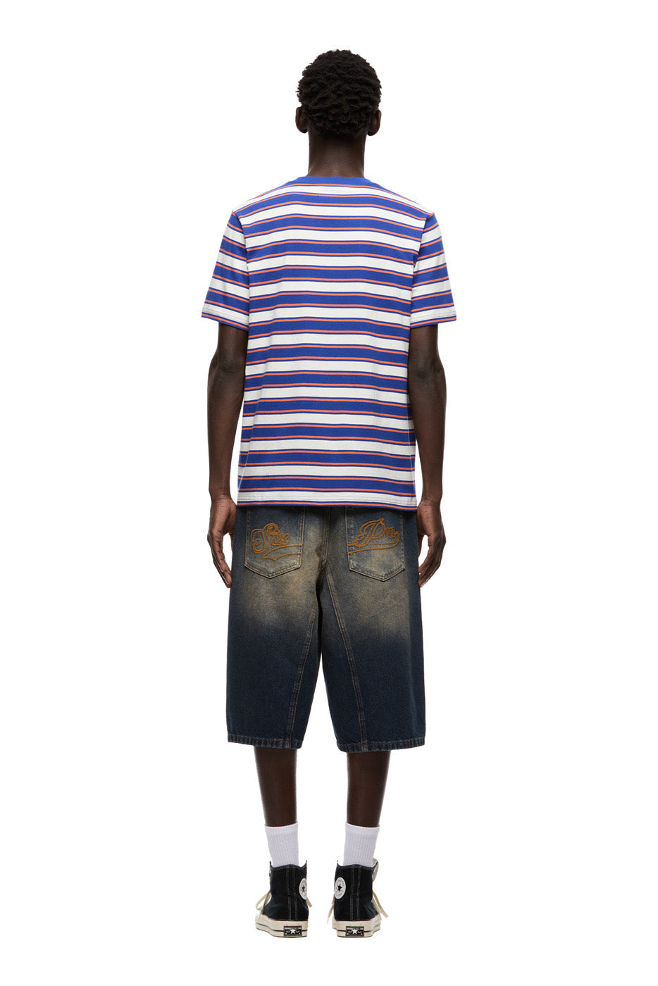 STRIPED TEE COSMIC COBALT/MANDARINE ORANGE