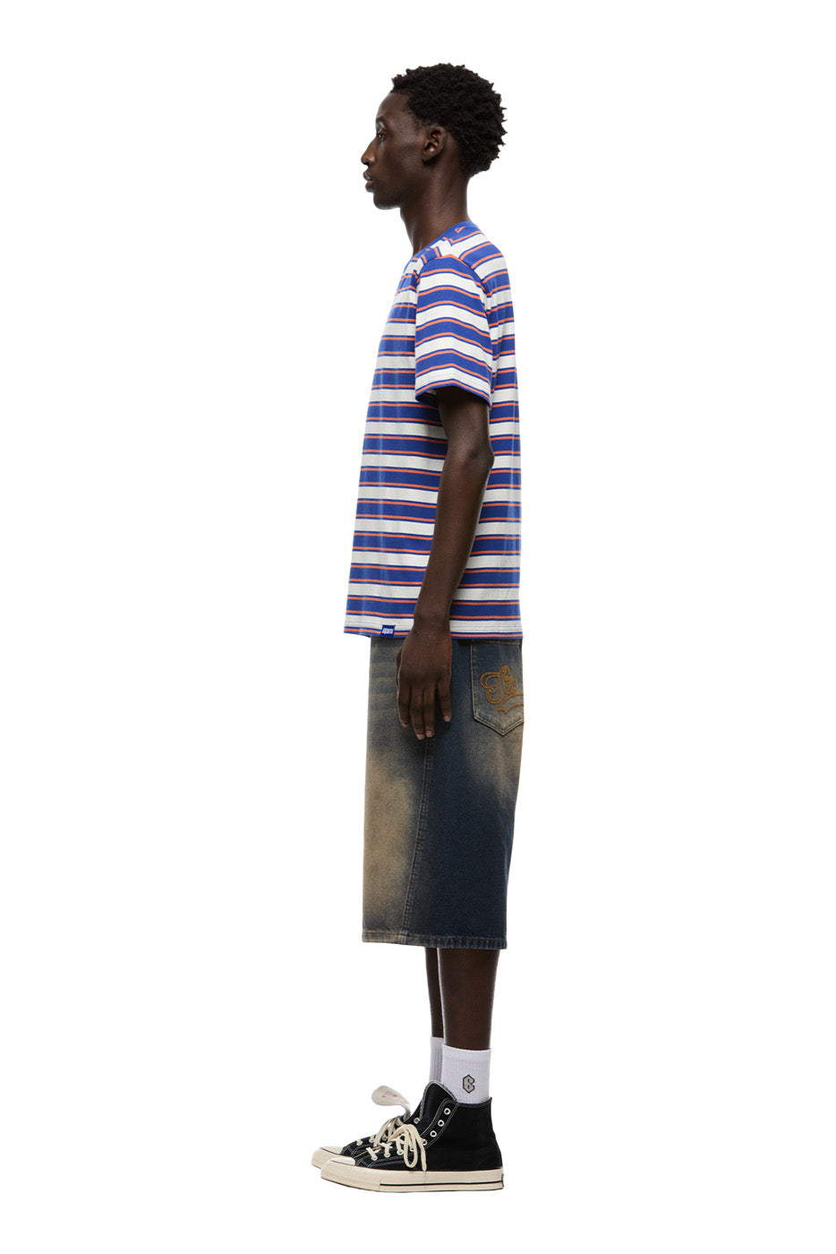 STRIPED TEE COSMIC COBALT/MANDARINE ORANGE