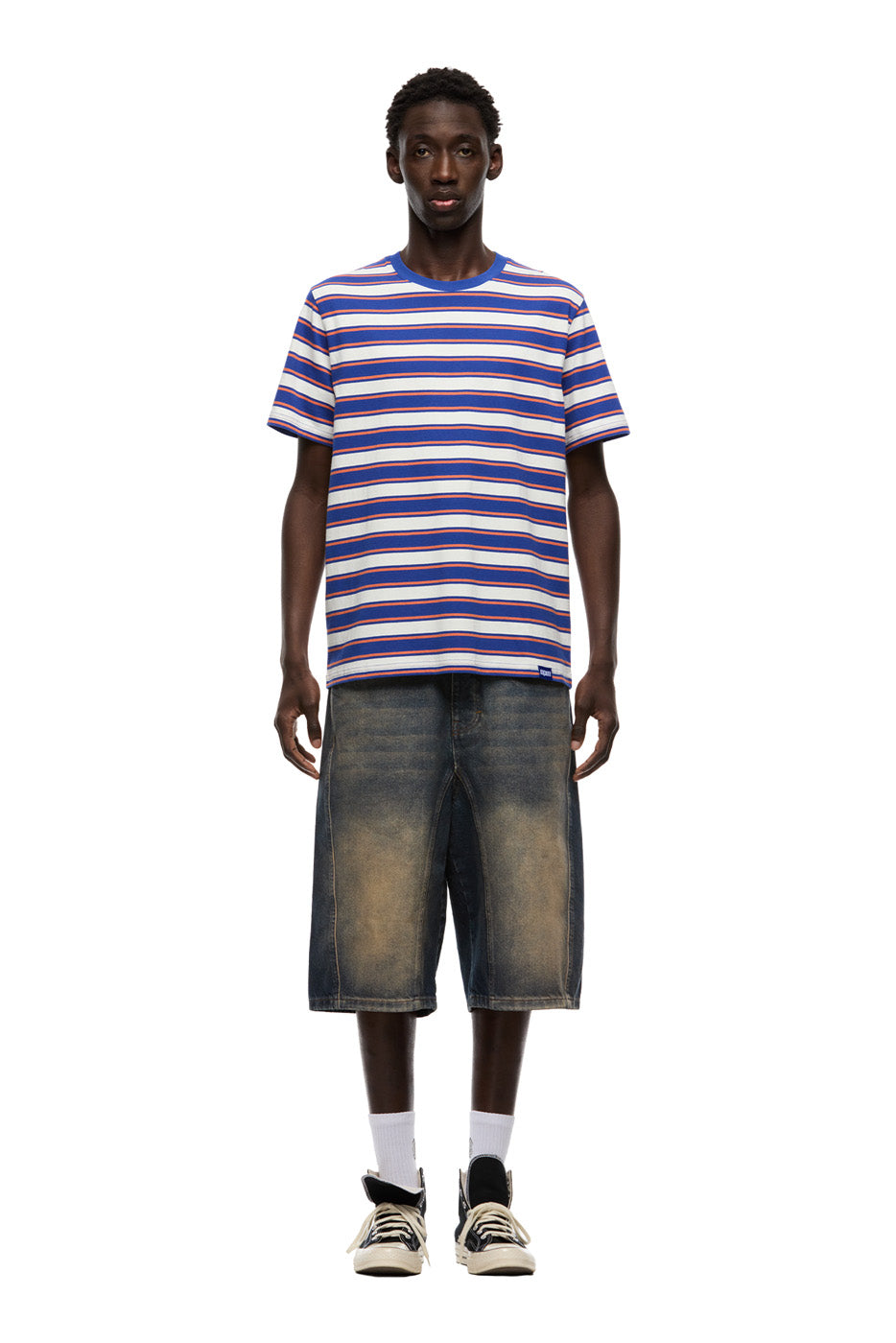 STRIPED TEE COSMIC COBALT/MANDARINE ORANGE