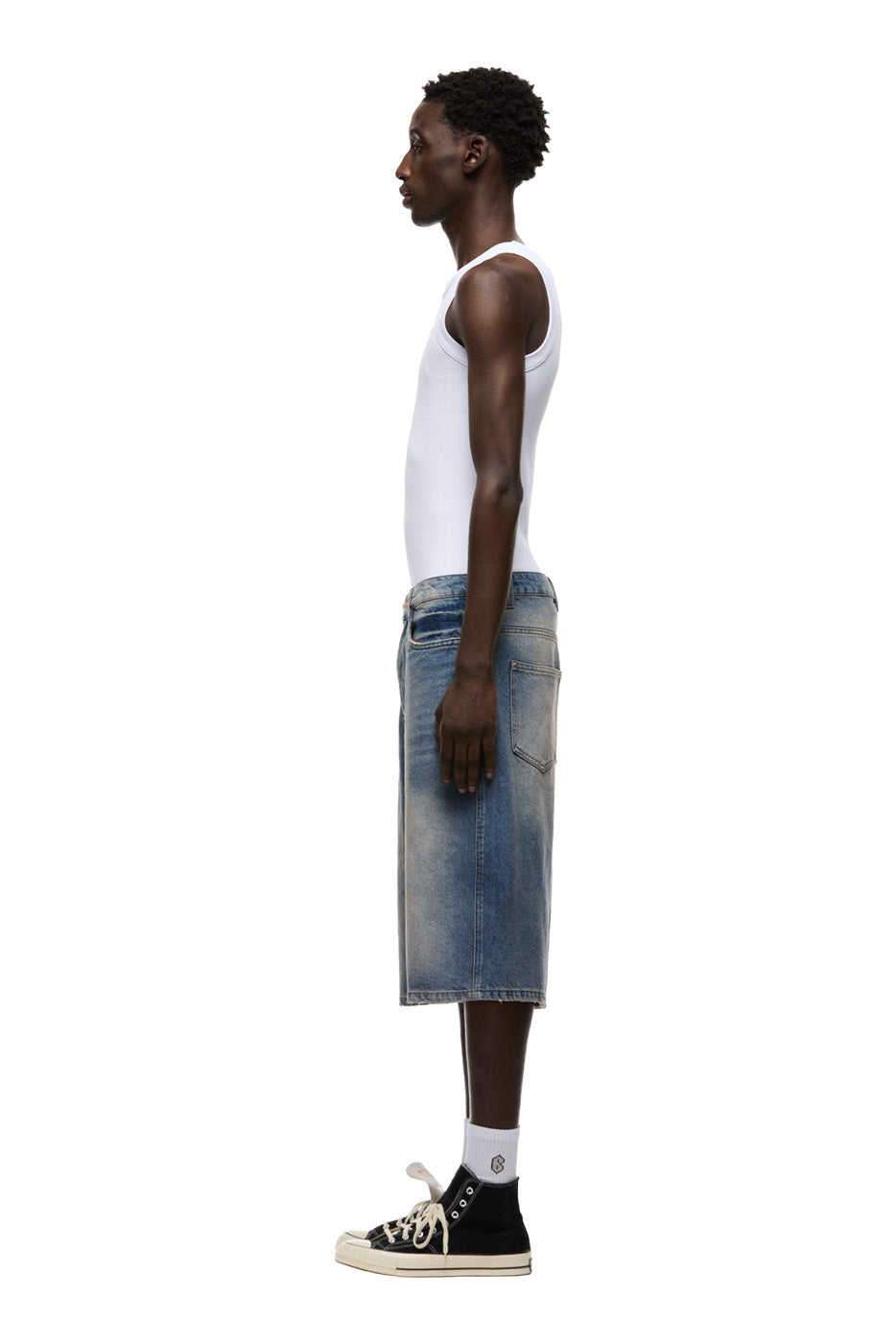 MULTI LABEL DENIM SHORTS MEDIUM BLUE