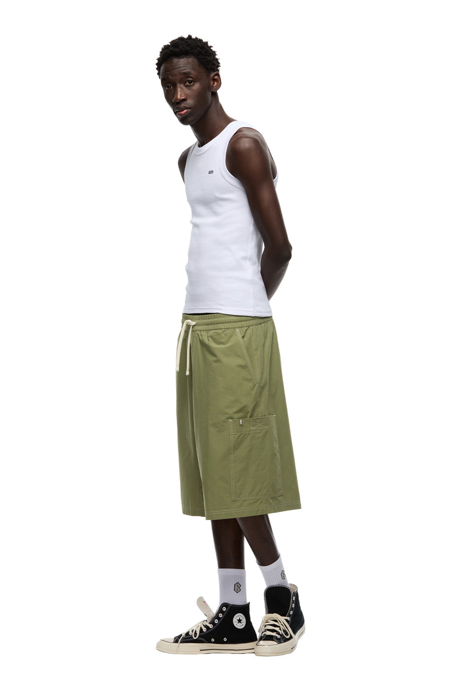 LONG BIG POCKET SHORTS PASTEL OLIVE