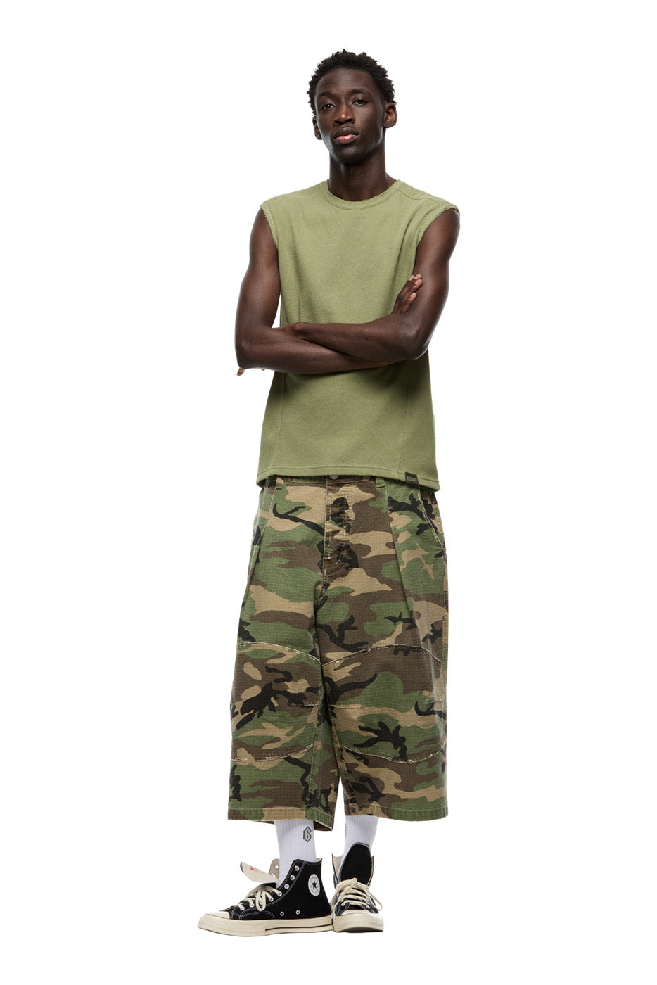 SLEEVELESS WAFFLE TEE PASTEL OLIVE