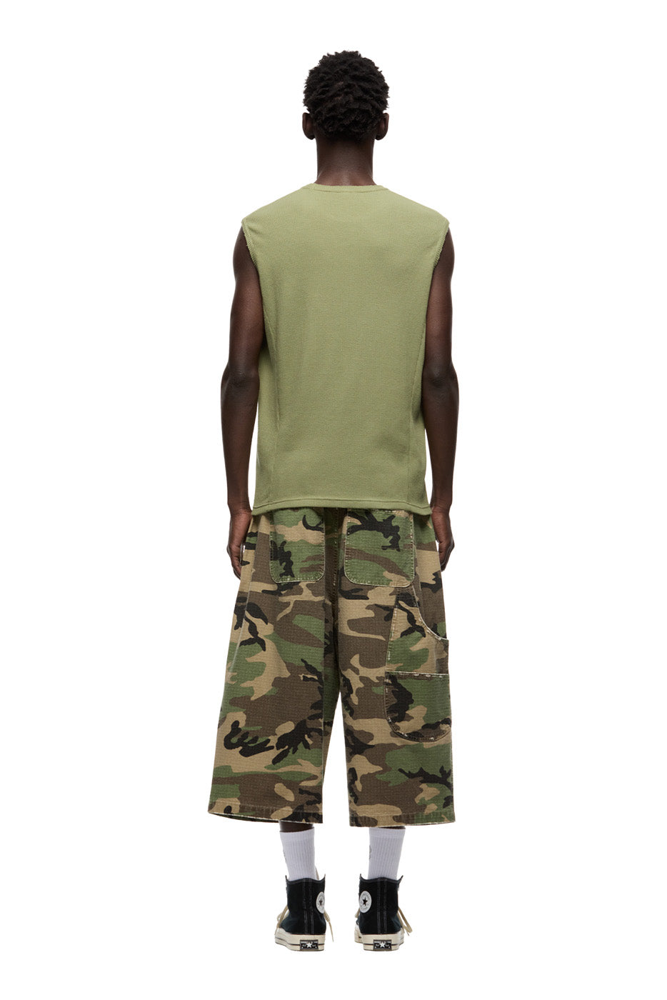 SLEEVELESS WAFFLE TEE PASTEL OLIVE
