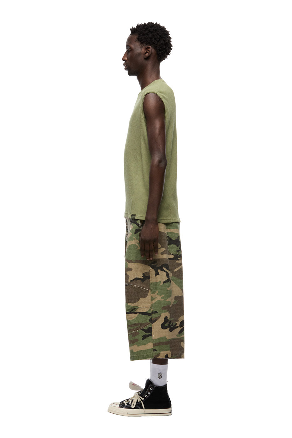 SLEEVELESS WAFFLE TEE PASTEL OLIVE