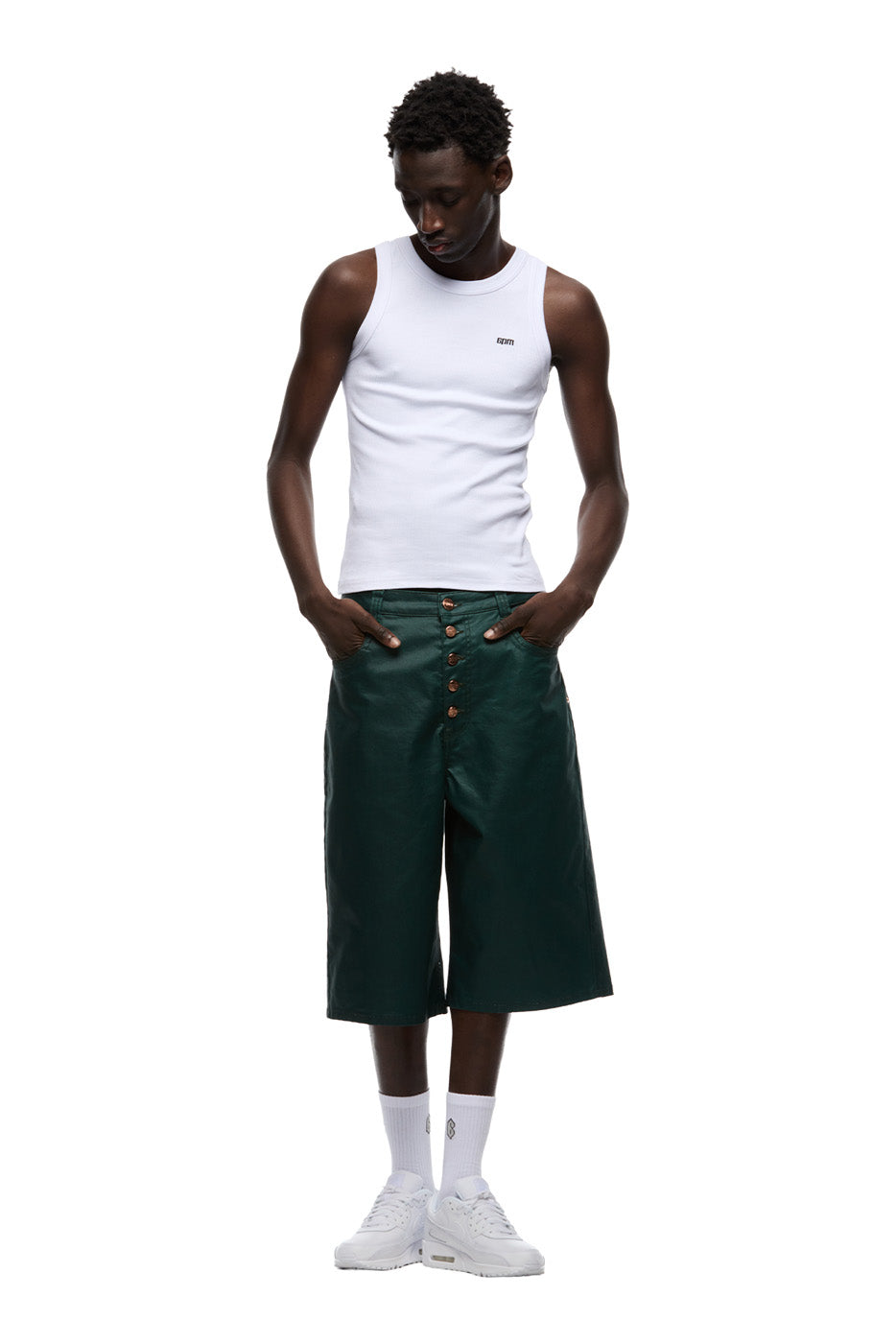 COATED DENIM SHORTS JUNGLE GREEN