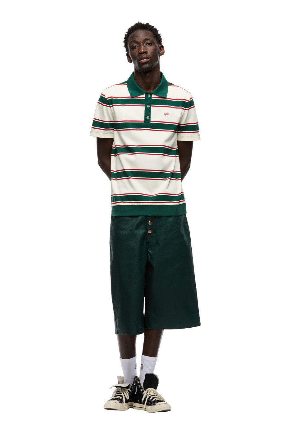 STRIPED JERSEY POLO DARK GREEN/ ROUGE RED