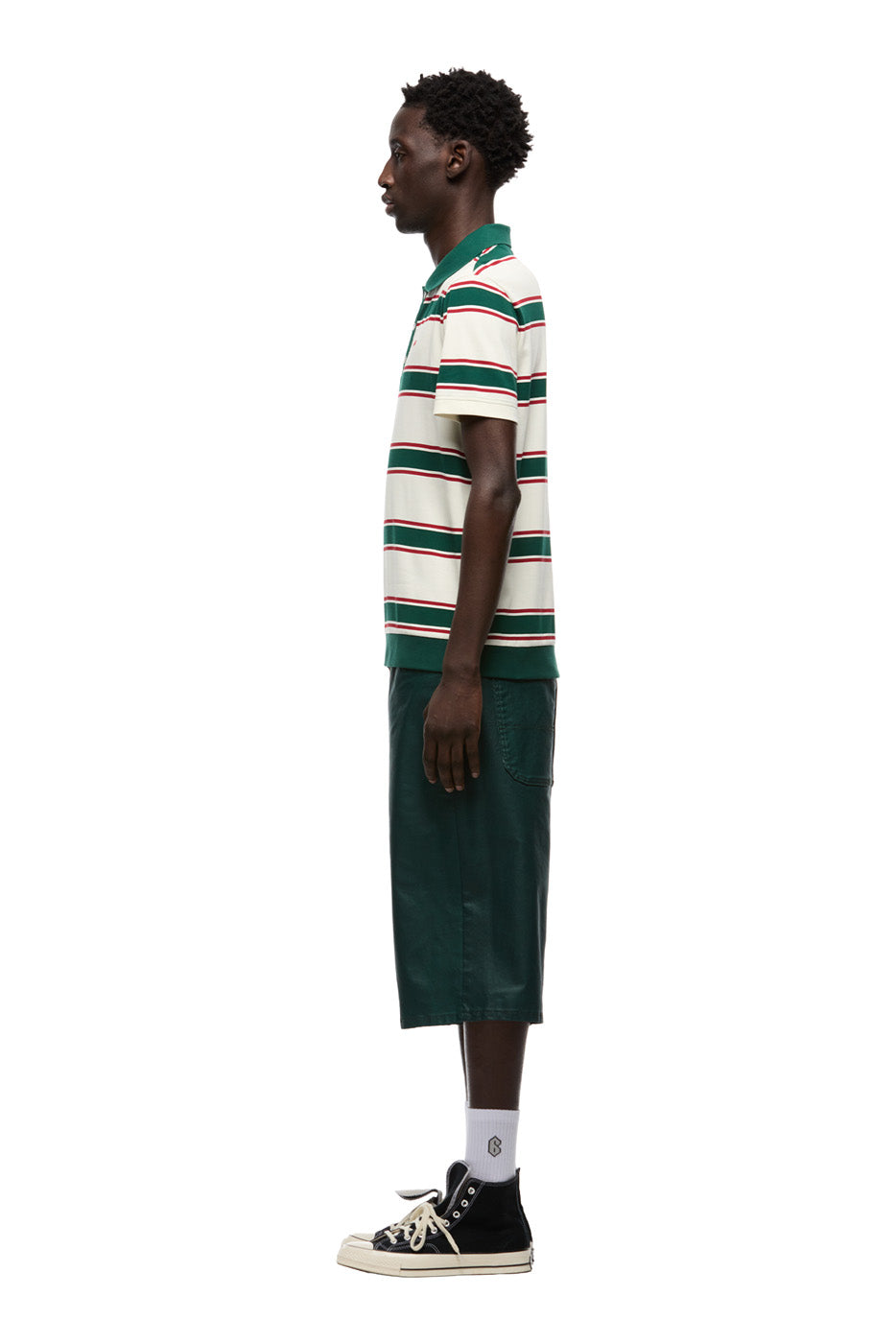 STRIPED JERSEY POLO DARK GREEN/ ROUGE RED