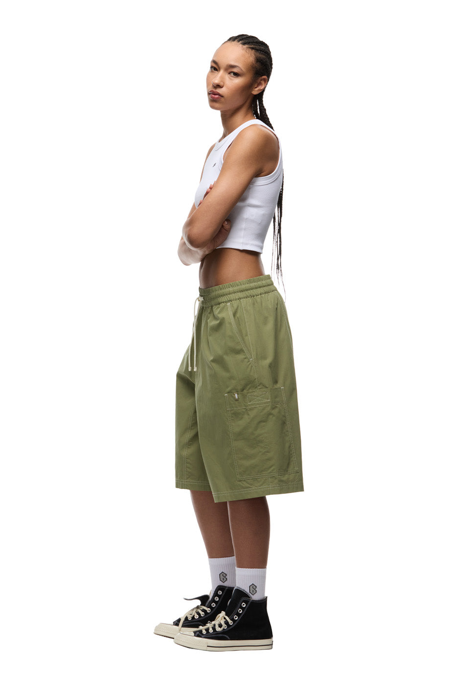 LONG BIG POCKET SHORTS PASTEL OLIVE