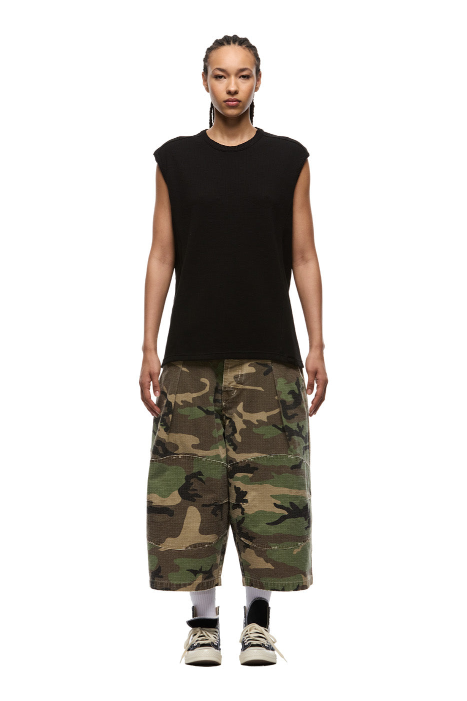 SLEEVELESS WAFFLE TEE BLACK