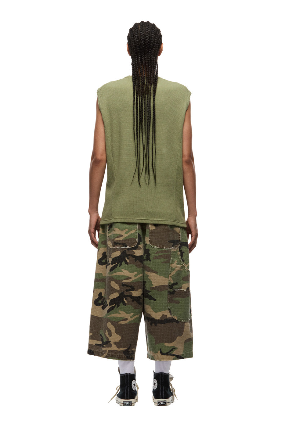 SLEEVELESS WAFFLE TEE PASTEL OLIVE