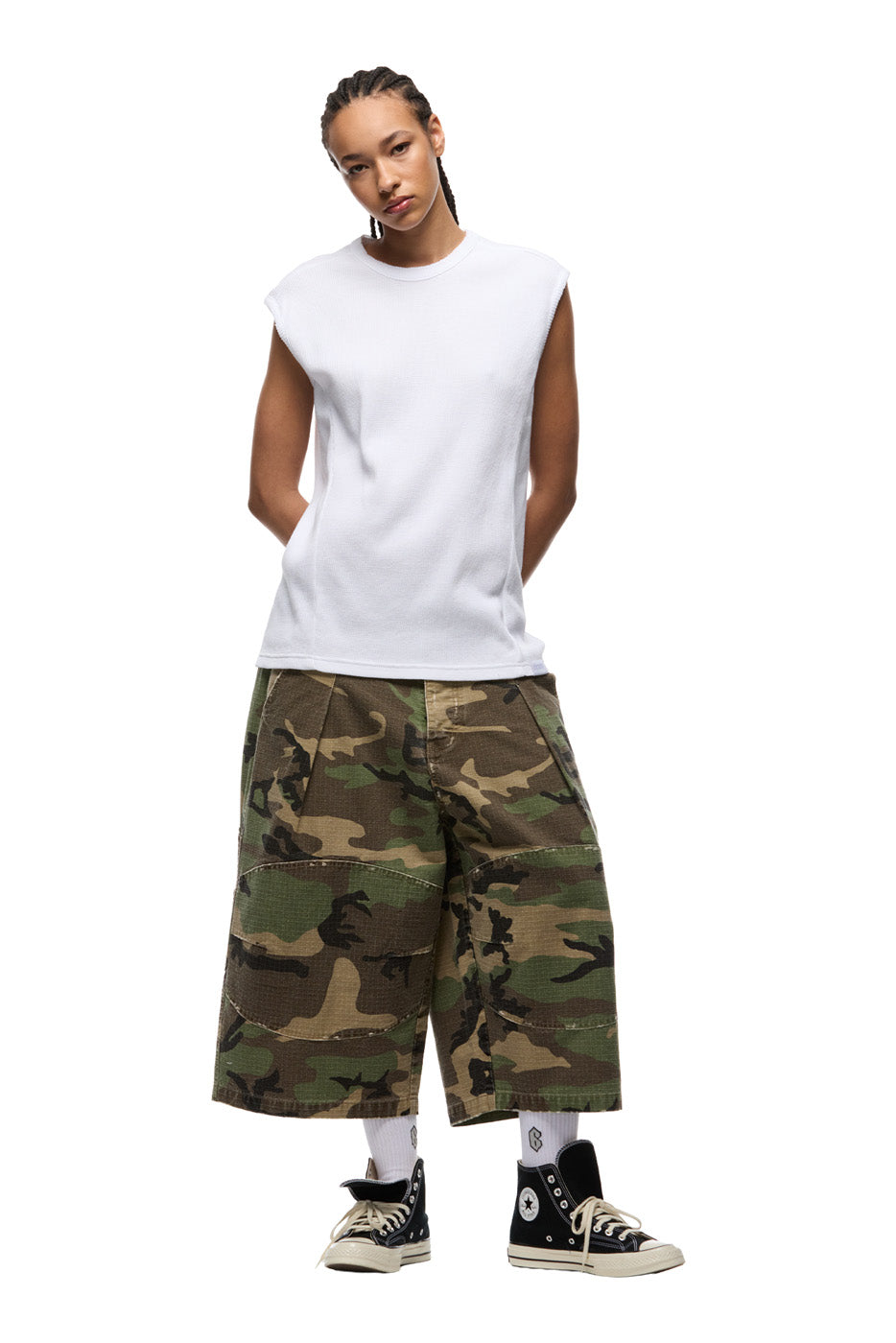 SLEEVELESS WAFFLE TEE WHITE