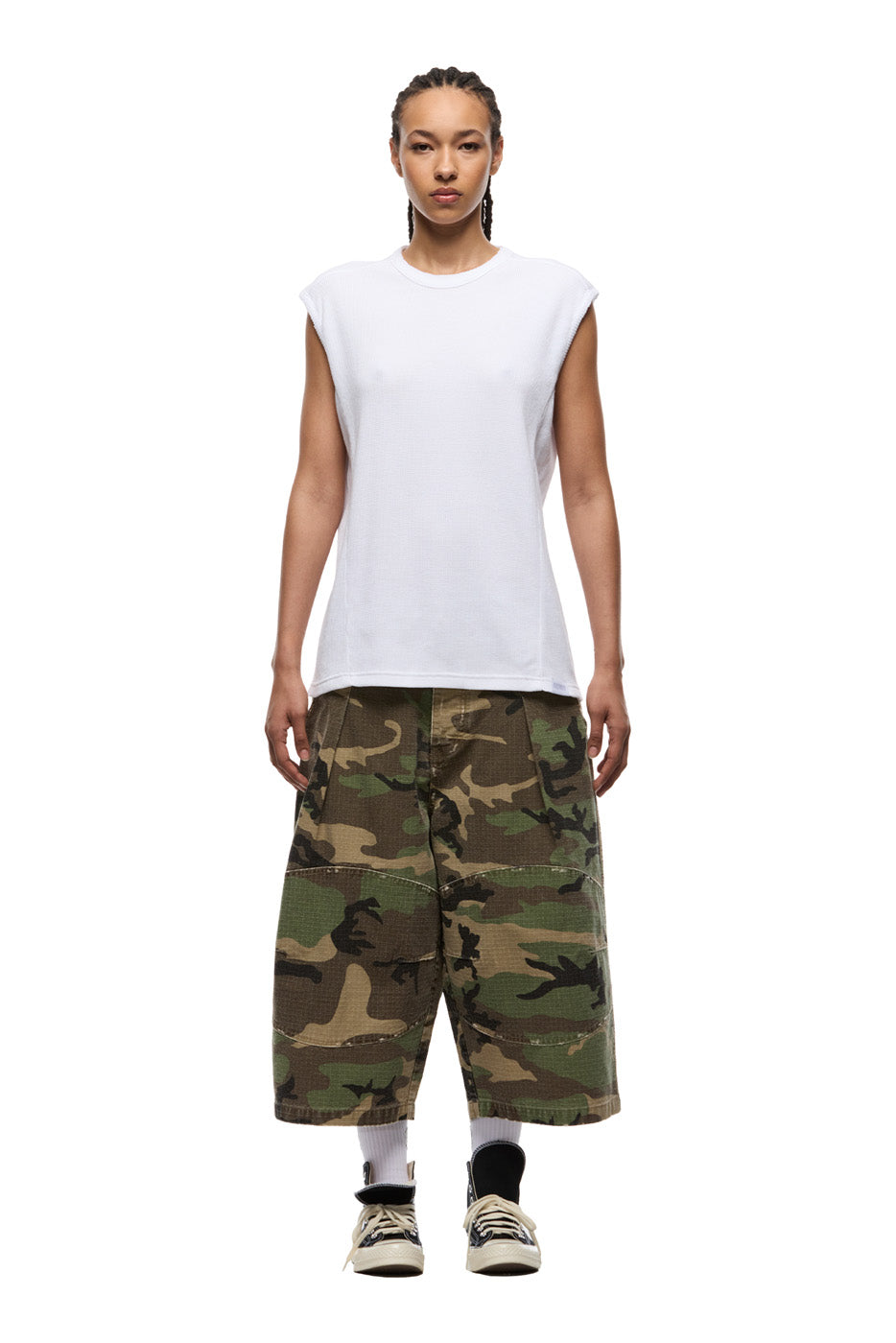 SLEEVELESS WAFFLE TEE WHITE