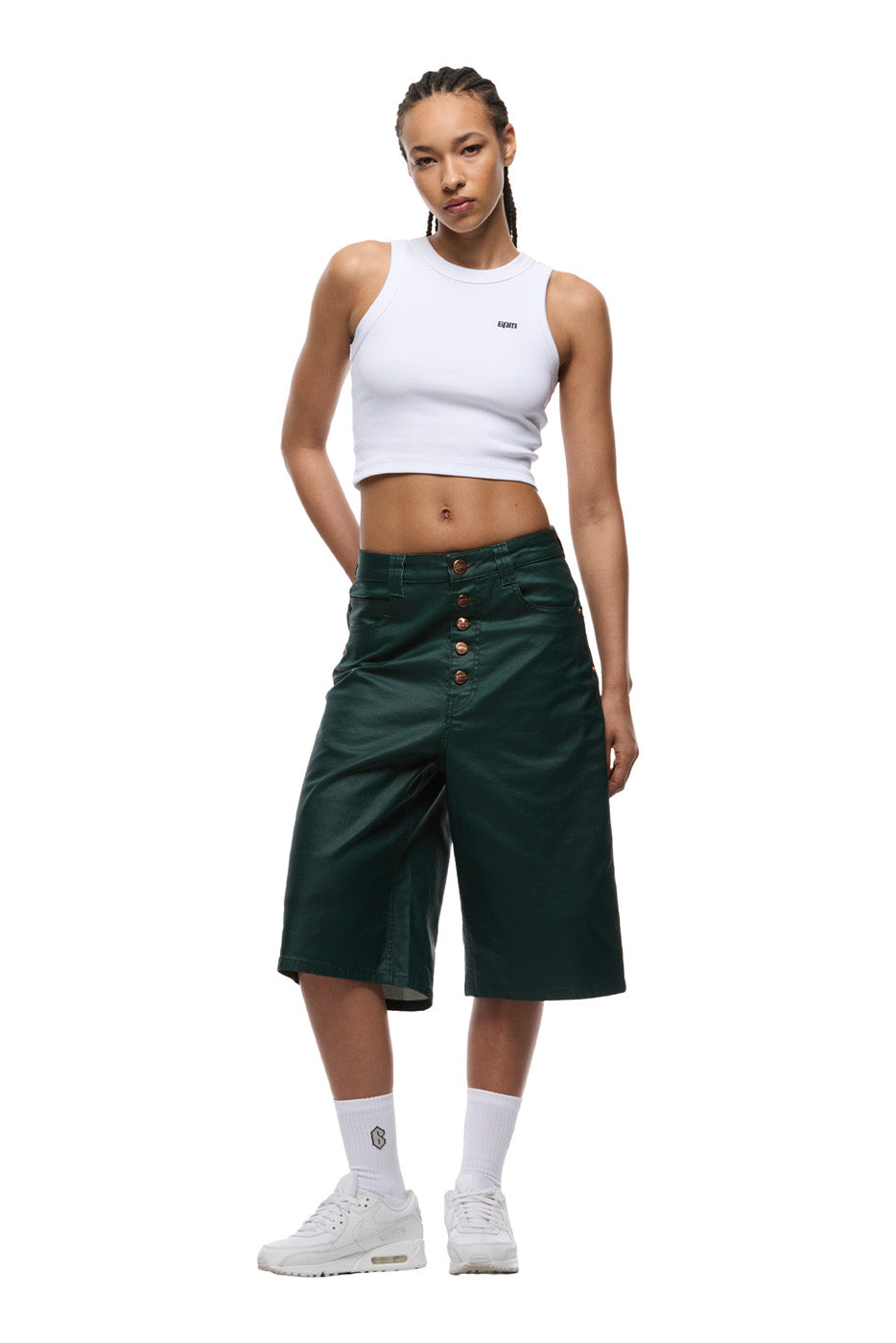 COATED DENIM SHORTS JUNGLE GREEN
