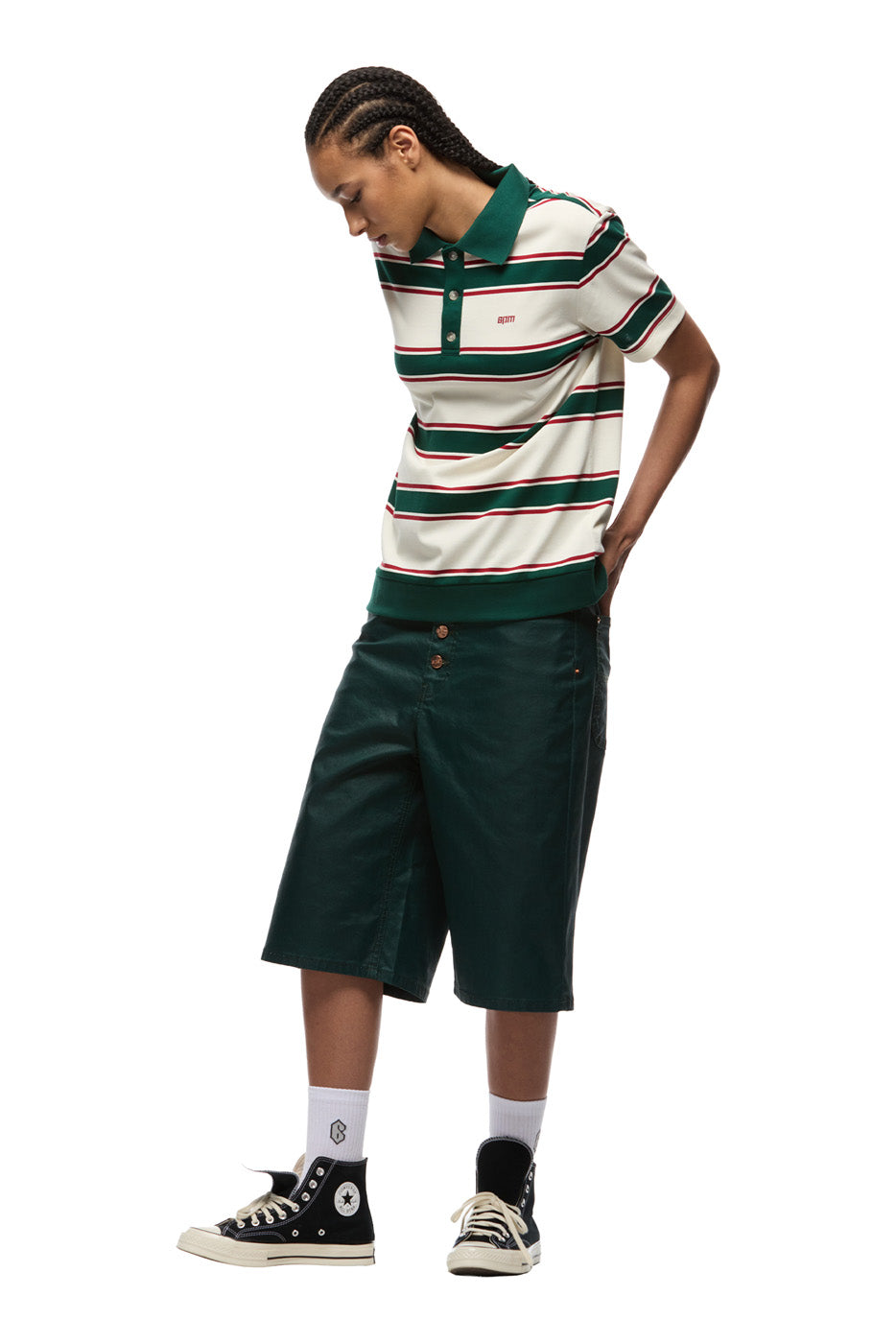 STRIPED JERSEY POLO DARK GREEN/ ROUGE RED