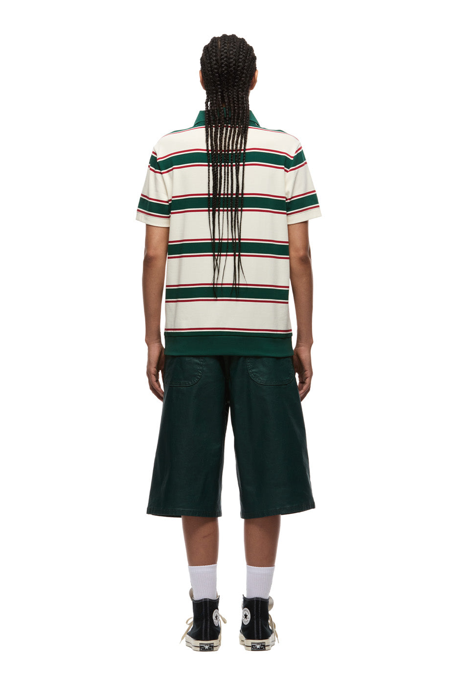 STRIPED JERSEY POLO DARK GREEN/ ROUGE RED