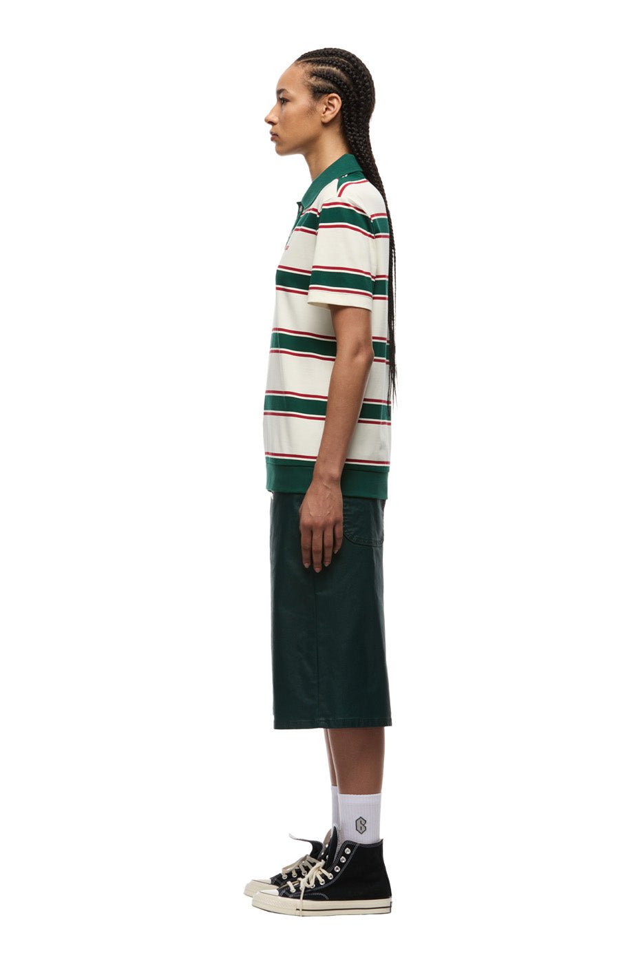 STRIPED JERSEY POLO DARK GREEN/ ROUGE RED