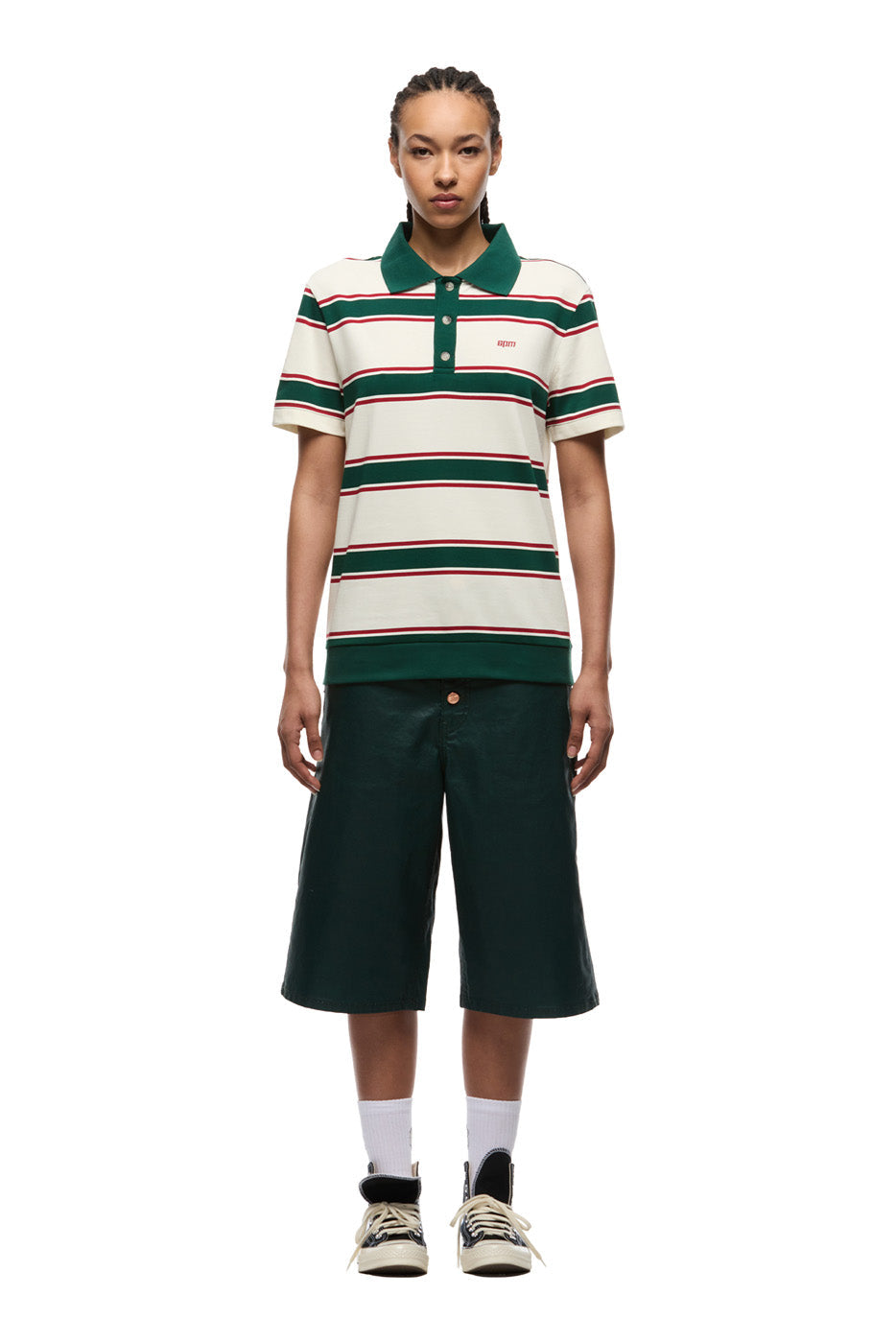 STRIPED JERSEY POLO DARK GREEN/ ROUGE RED