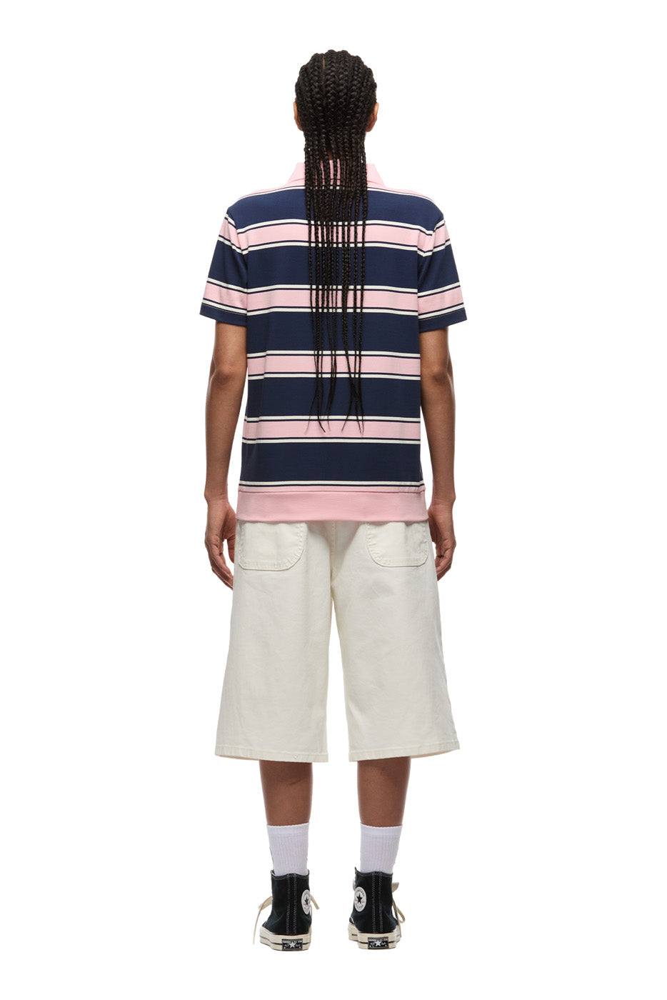 STRIPED JERSEY POLO INK NAVY / STRAWBERRY MILK