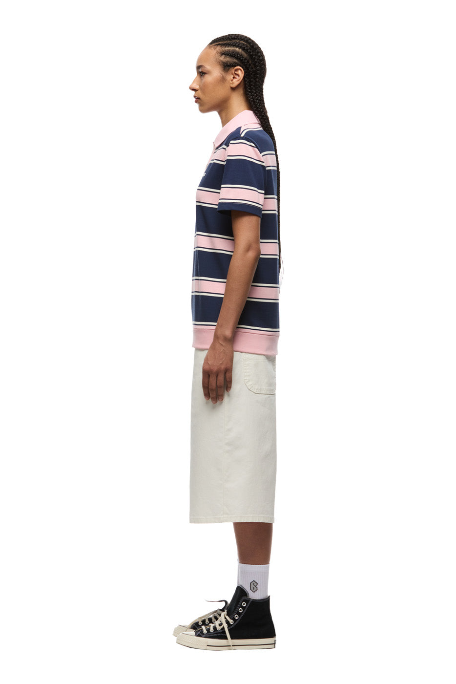 STRIPED JERSEY POLO INK NAVY / STRAWBERRY MILK