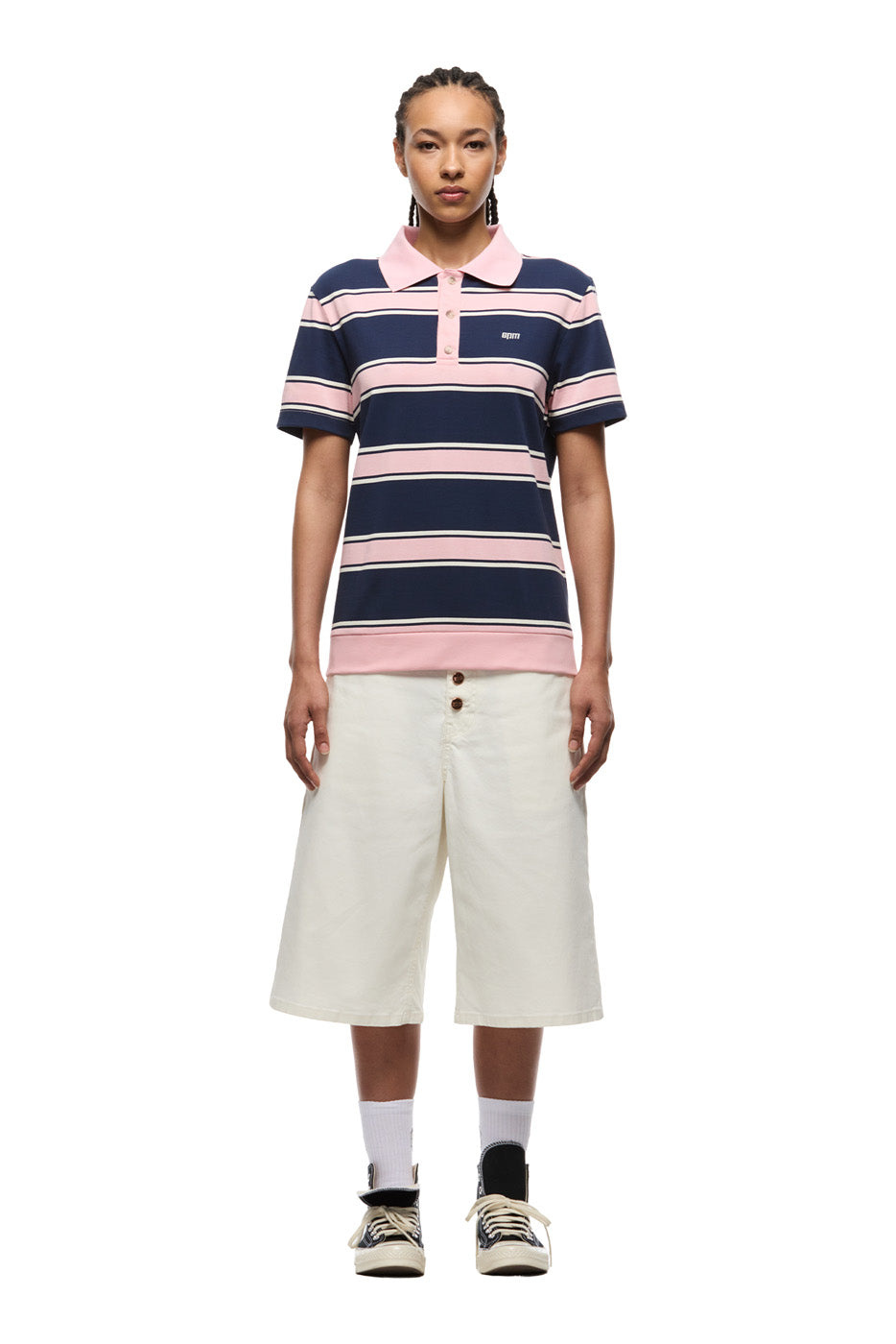 STRIPED JERSEY POLO INK NAVY / STRAWBERRY MILK