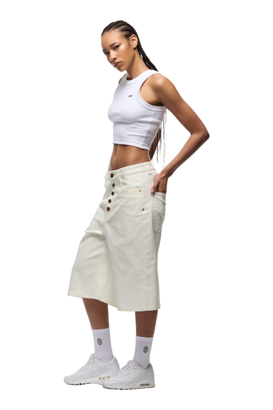 COATED DENIM SHORTS WHITE